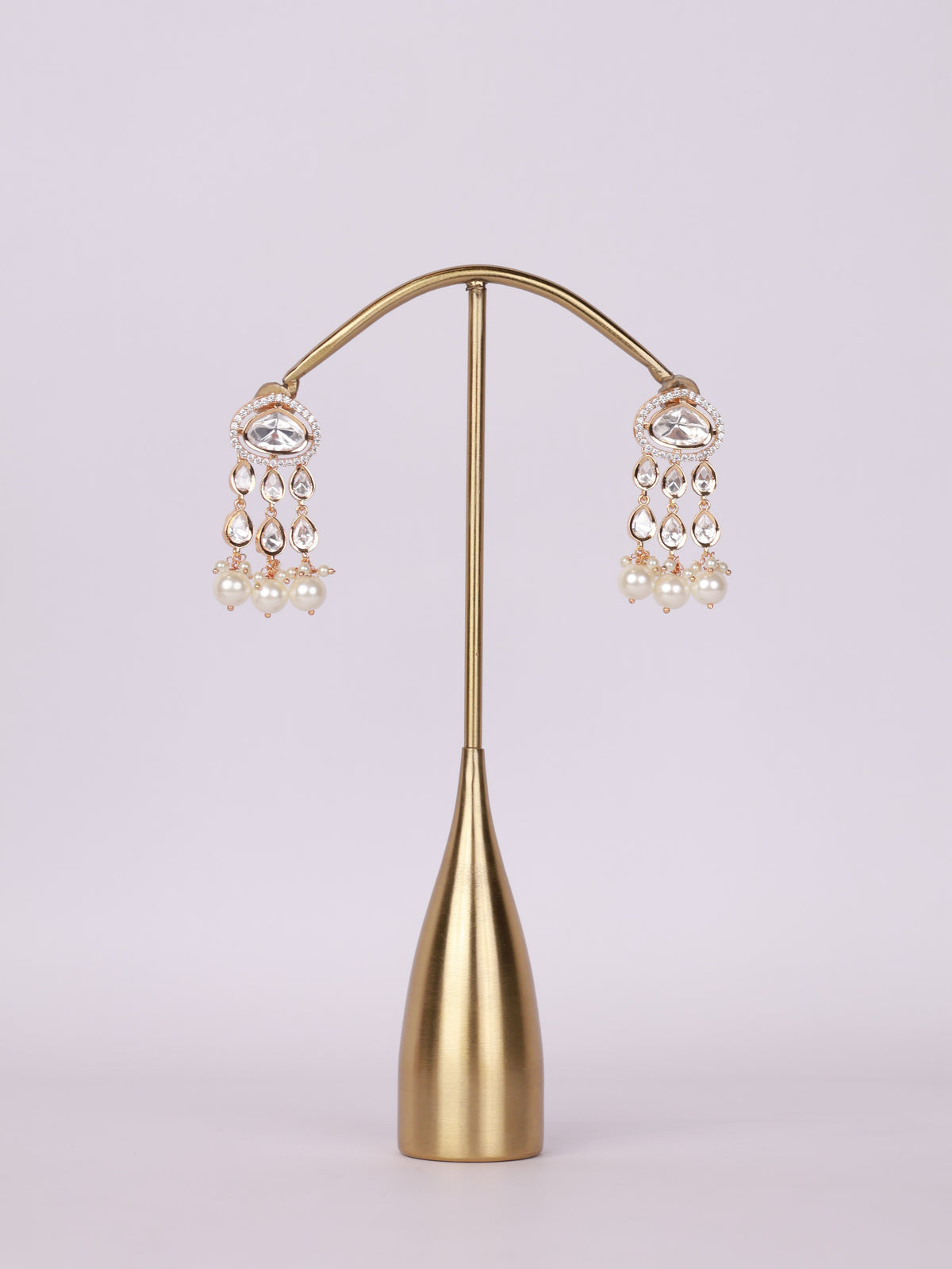 Royal Kundan Polki & Pearl Cluster Tiered Drop Earrings