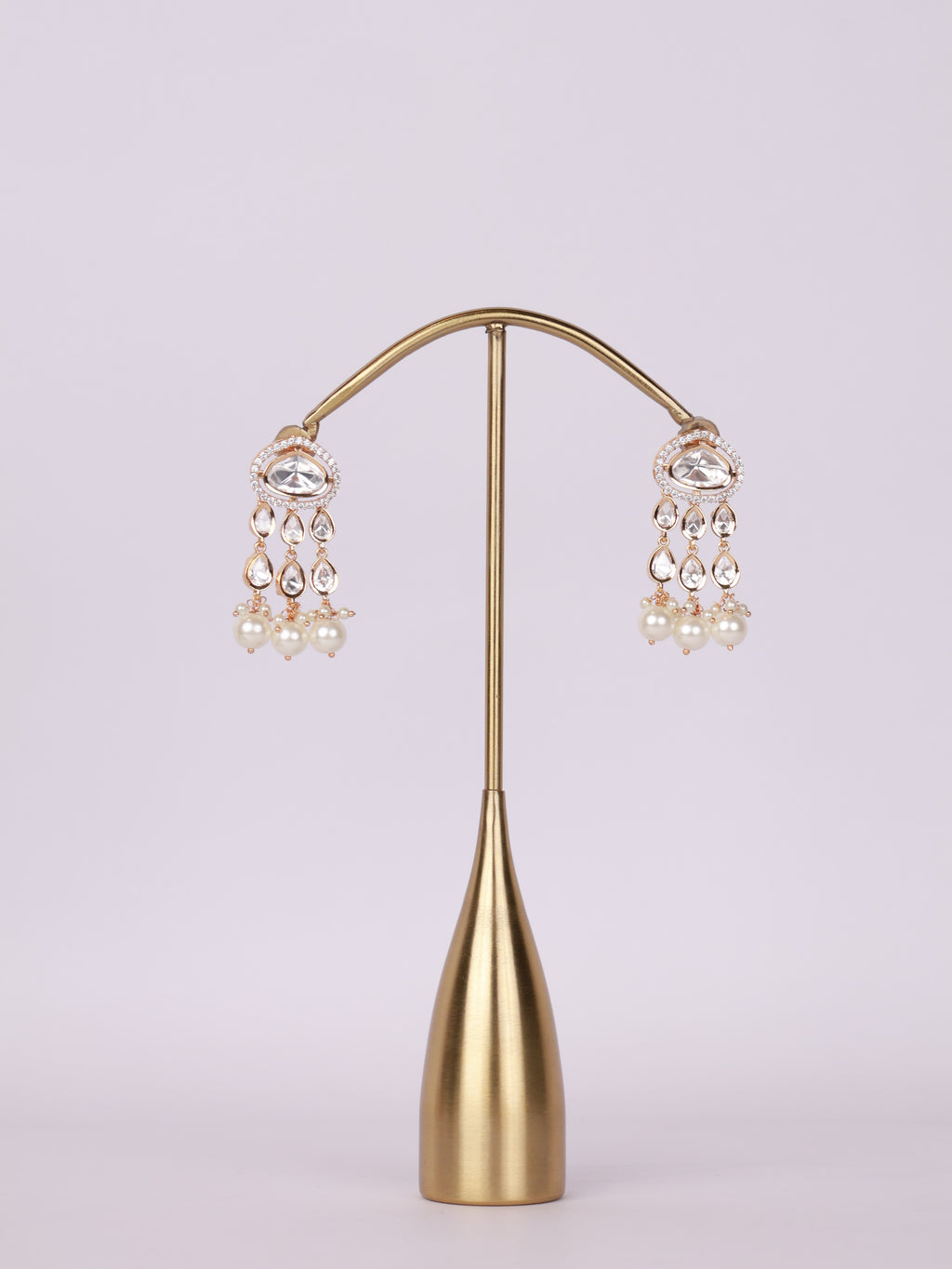Royal Kundan Polki & Pearl Cluster Tiered Drop Earrings