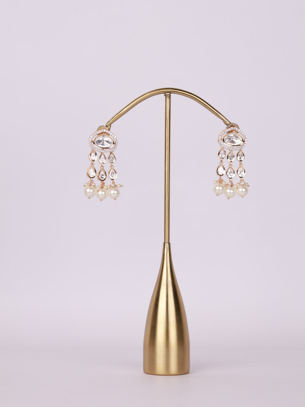 Royal Kundan Polki & Pearl Cluster Tiered Drop Earrings