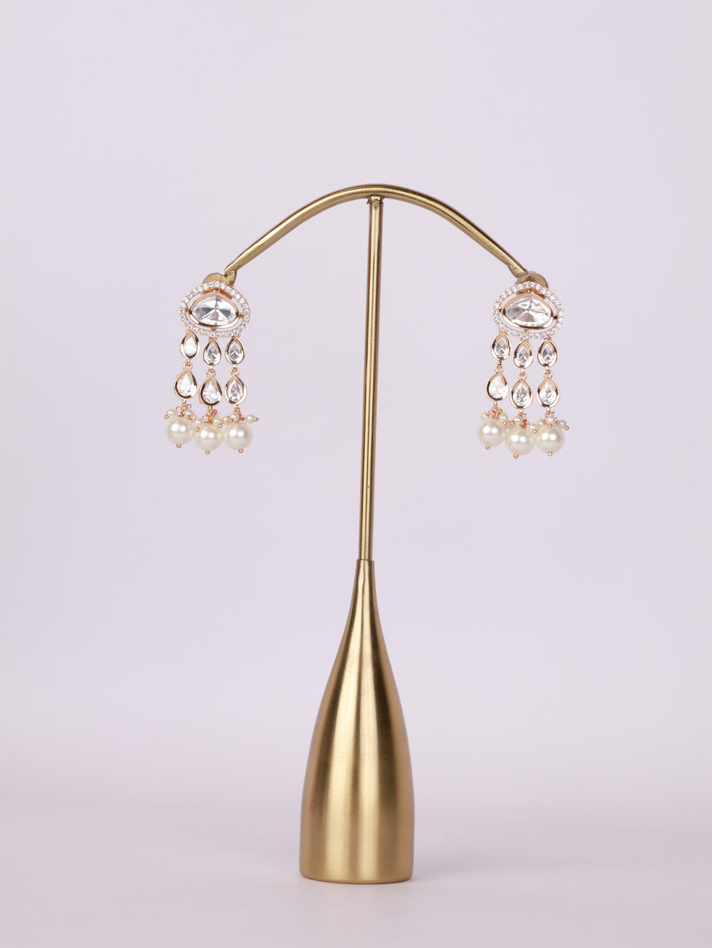 Royal Kundan Polki & Pearl Cluster Tiered Drop Earrings