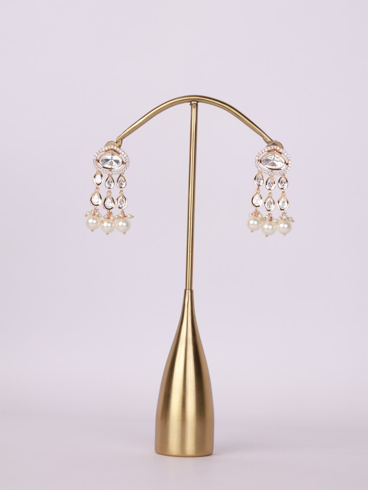 Royal Kundan Polki & Pearl Cluster Tiered Drop Earrings