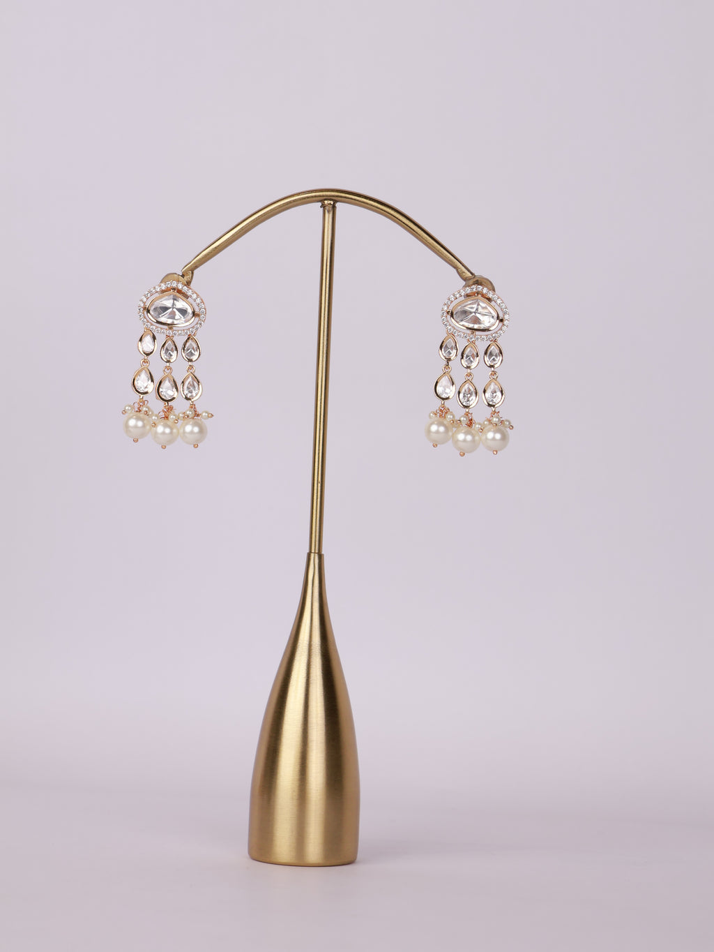 Royal Kundan Polki & Pearl Cluster Tiered Drop Earrings