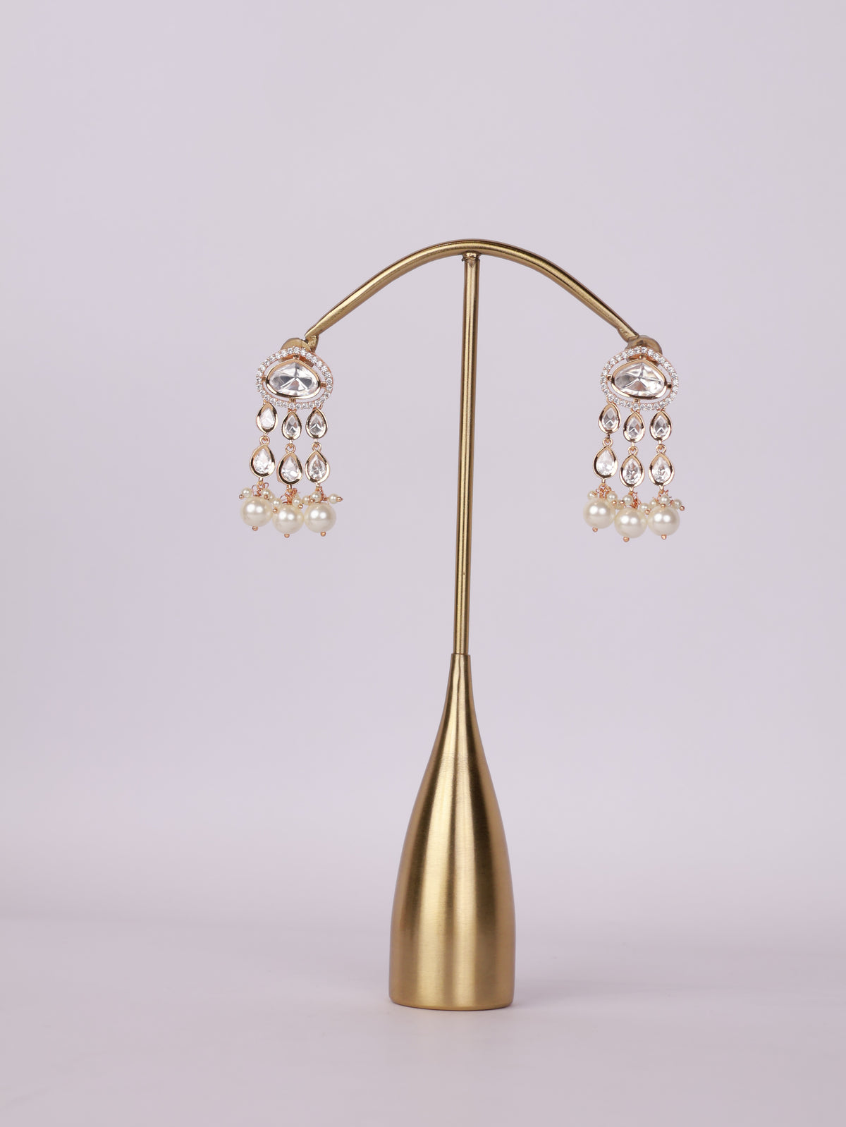 Royal Kundan Polki & Pearl Cluster Tiered Drop Earrings
