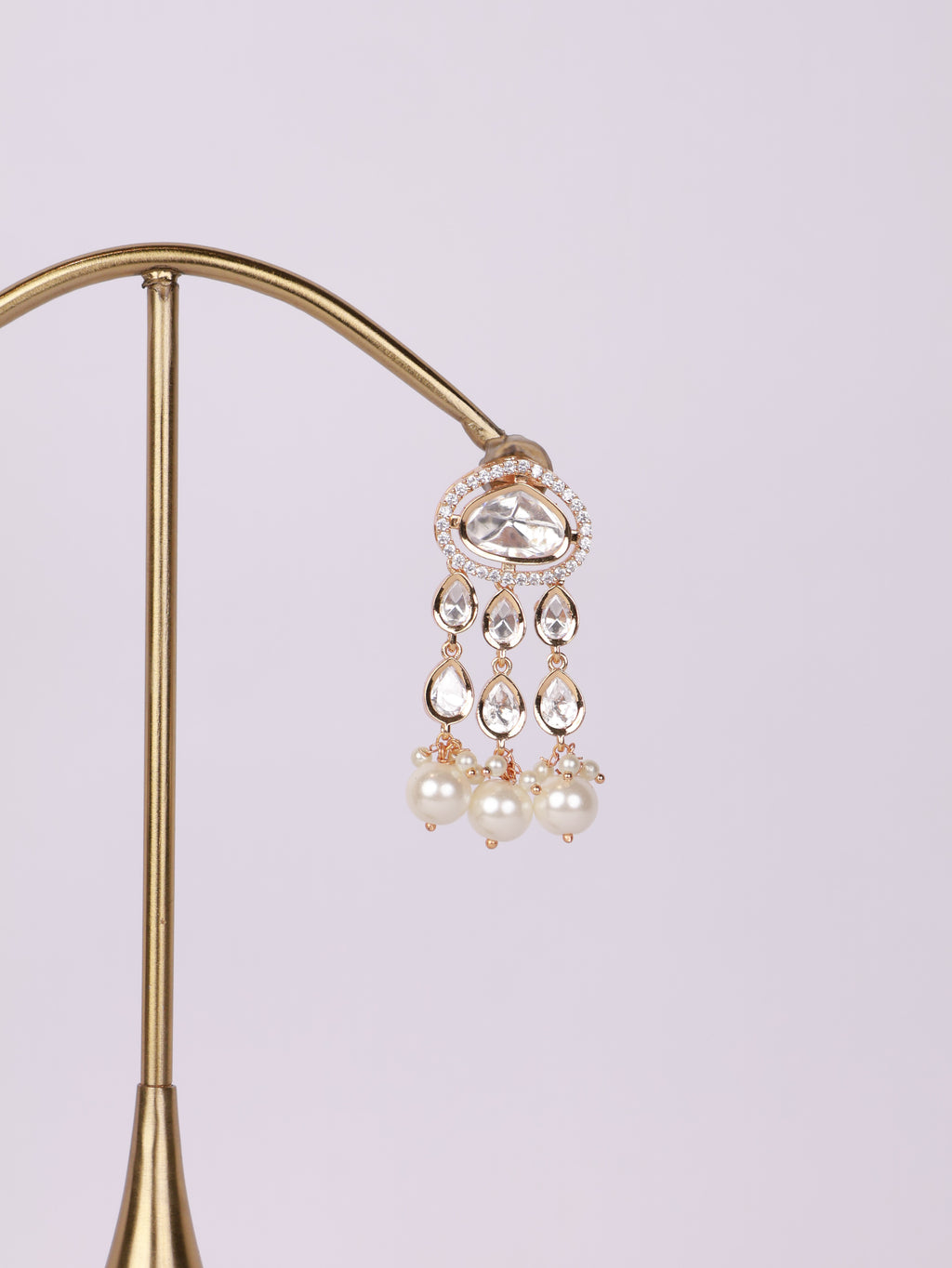 Royal Kundan Polki & Pearl Cluster Tiered Drop Earrings