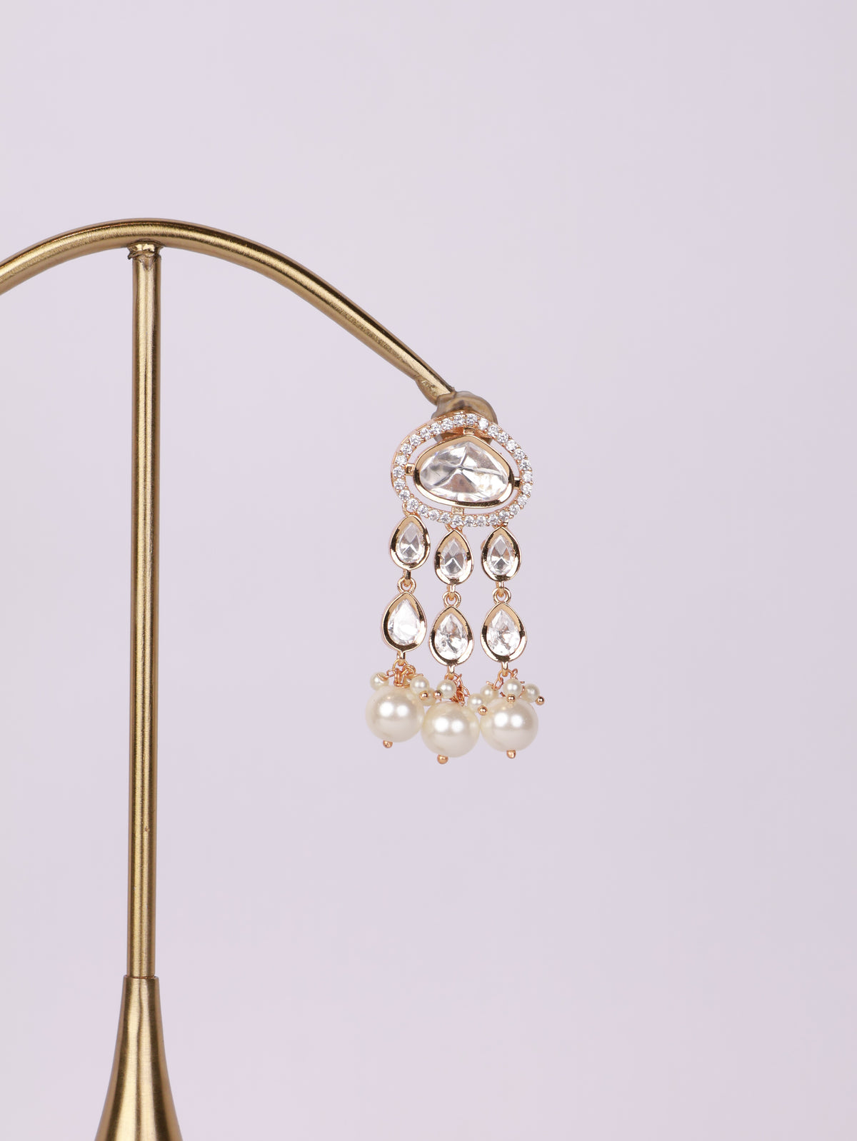Royal Kundan Polki & Pearl Cluster Tiered Drop Earrings