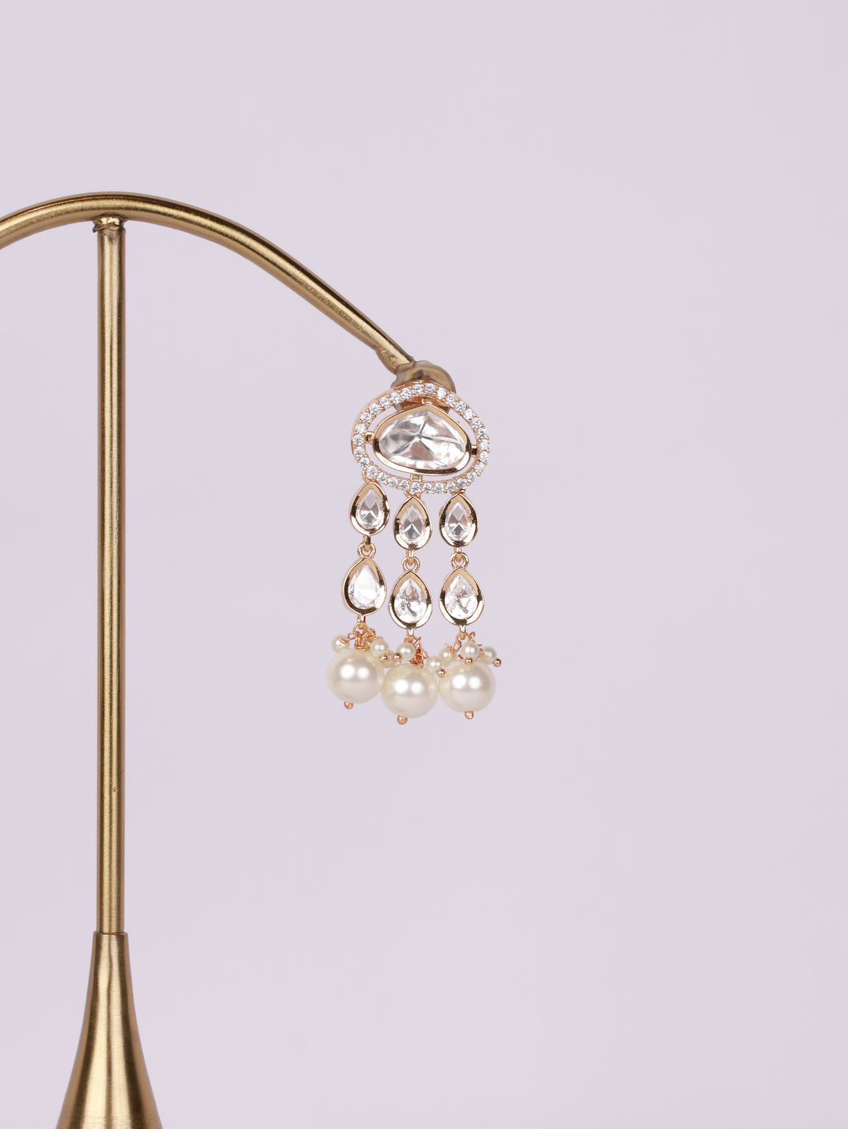 Royal Kundan Polki & Pearl Cluster Tiered Drop Earrings