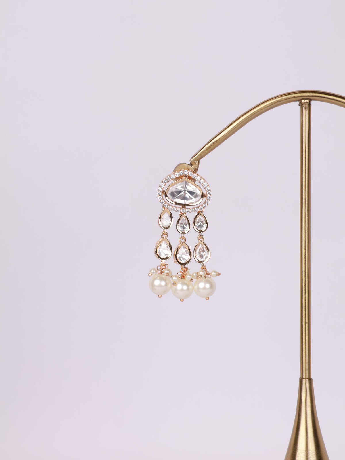 Royal Kundan Polki & Pearl Cluster Tiered Drop Earrings