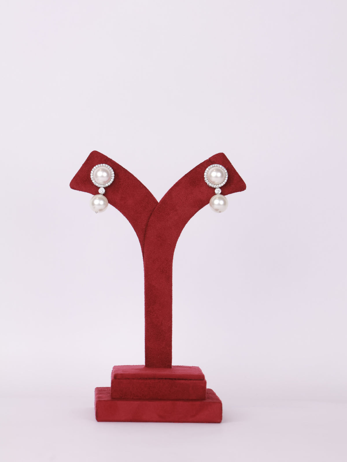 Title: Royal Pavé Halo Dual Pearl Drop Earrings