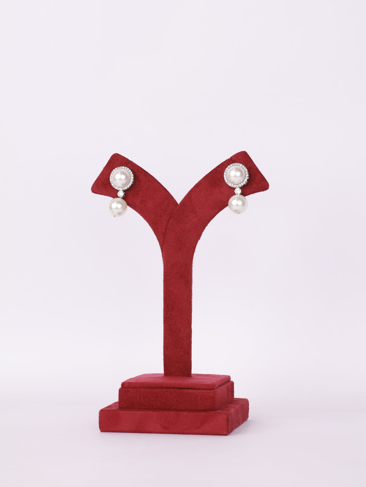 Title: Royal Pavé Halo Dual Pearl Drop Earrings