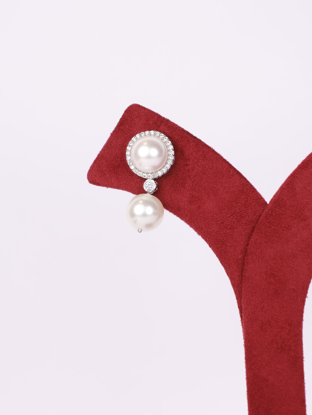 Title: Royal Pavé Halo Dual Pearl Drop Earrings
