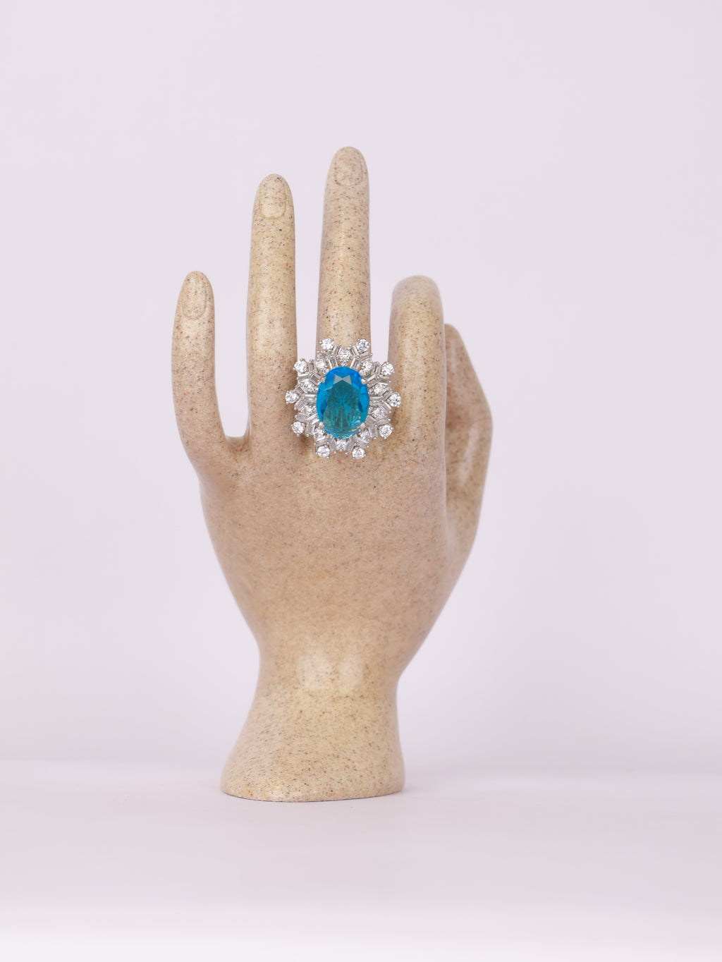Aquamarine Crystal Starburst Statement Ring