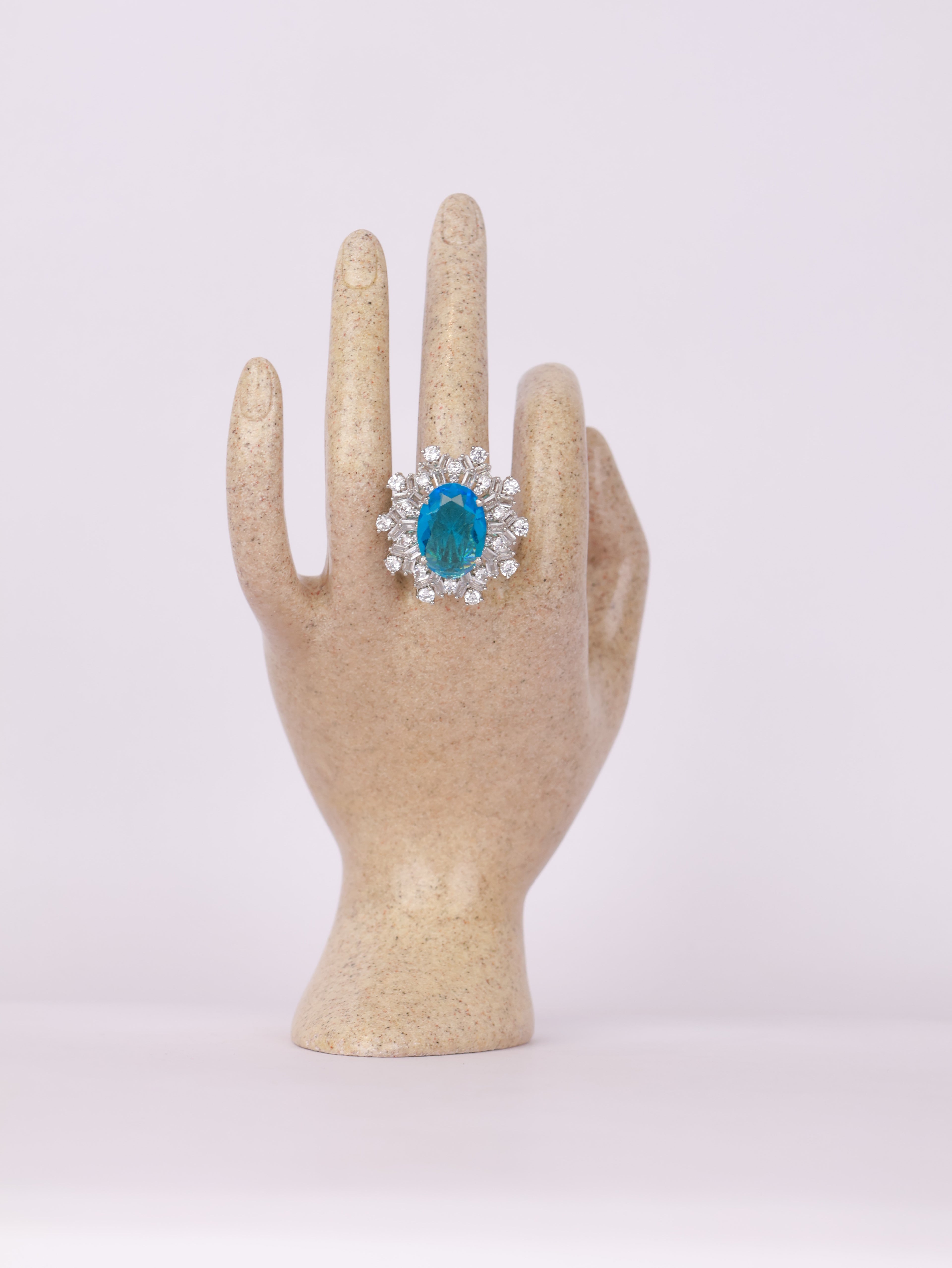 Aquamarine Crystal Starburst Statement Ring