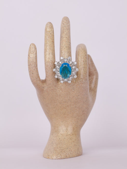 Aquamarine Crystal Starburst Statement Ring