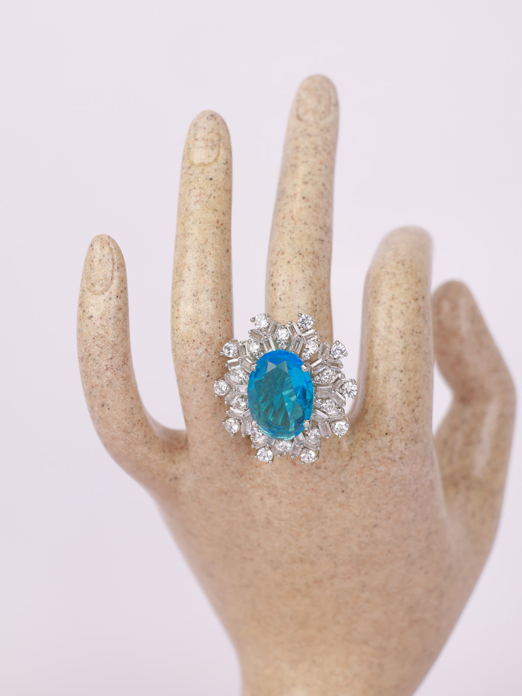 Aquamarine Crystal Starburst Statement Ring