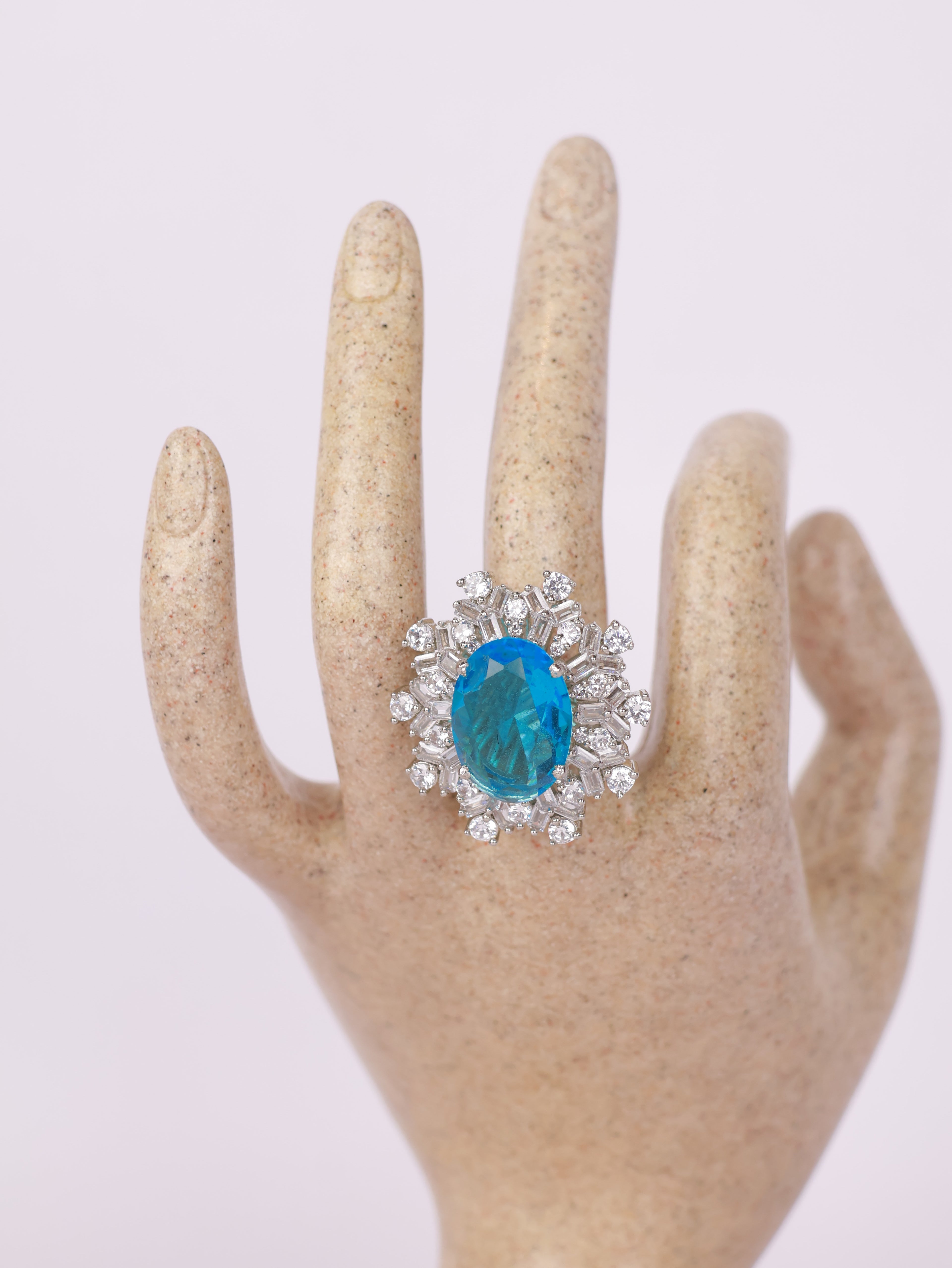 Aquamarine Crystal Starburst Statement Ring