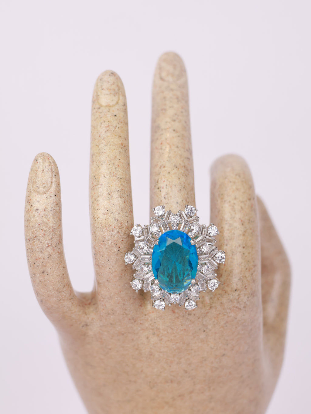 Aquamarine Crystal Starburst Statement Ring