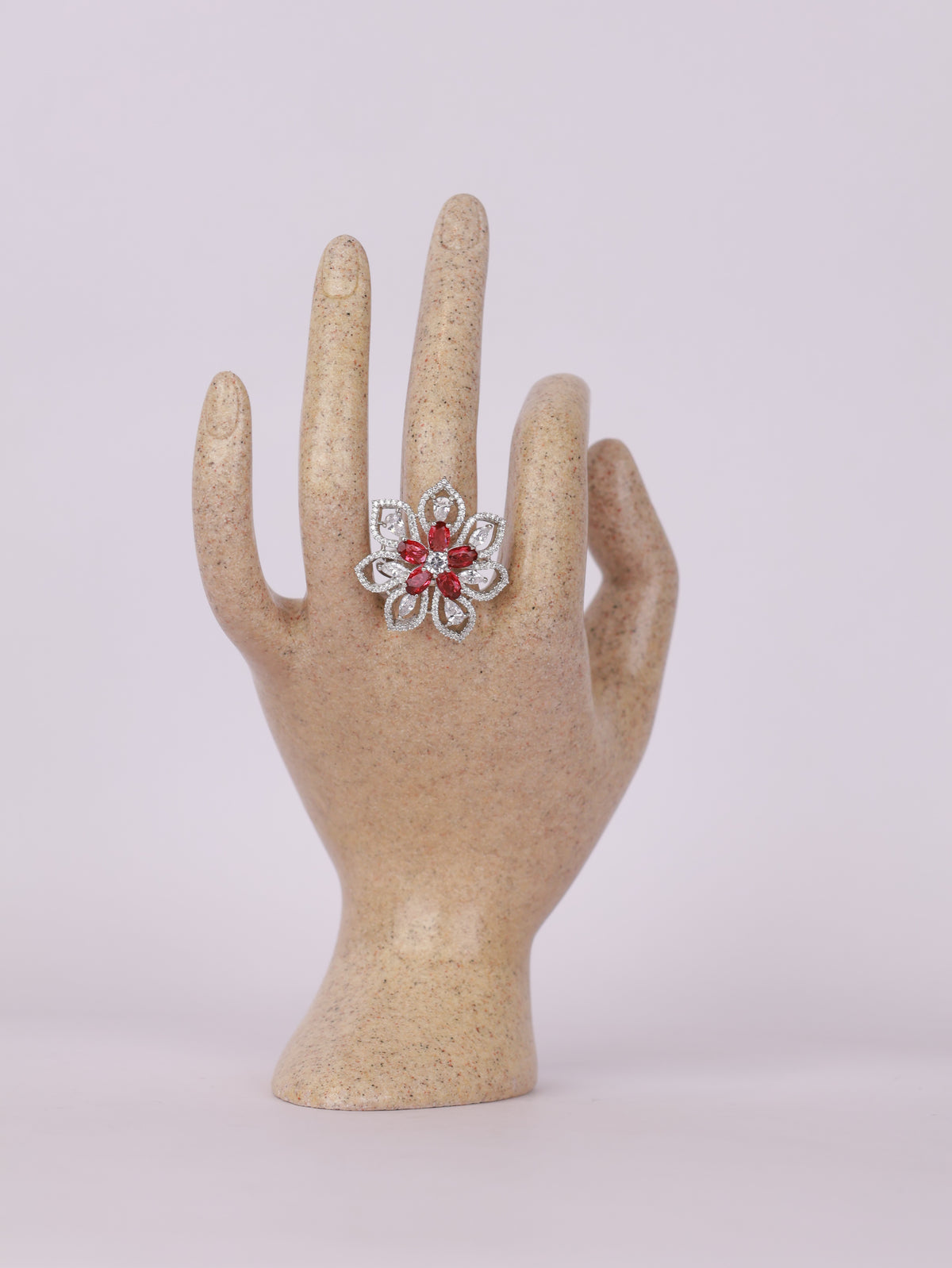 Royal Ruby & Pavé Openwork Floral Statement Ring