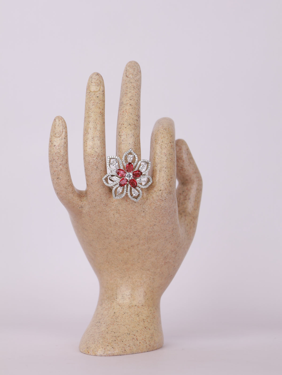 Royal Ruby & Pavé Openwork Floral Statement Ring