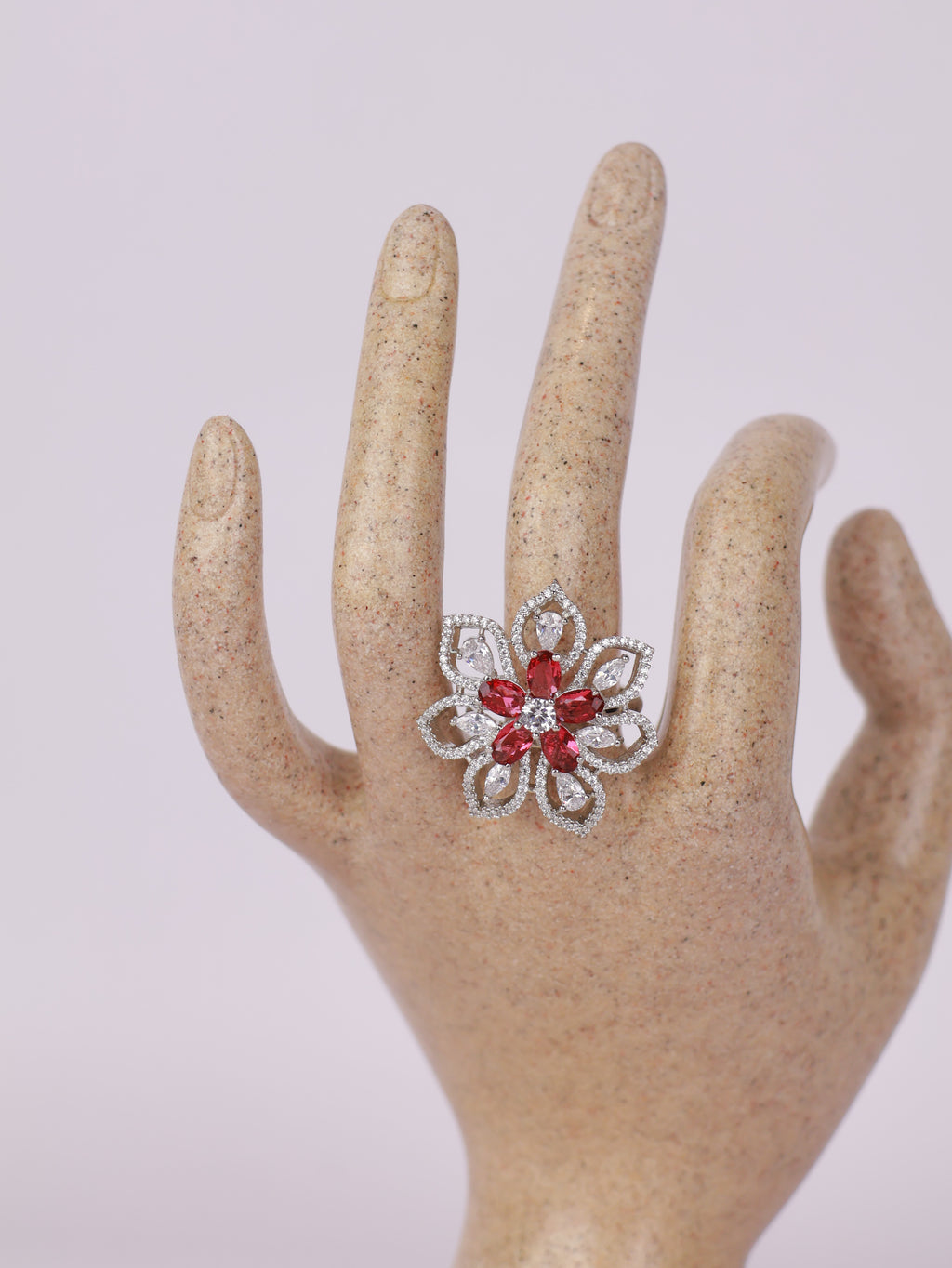 Royal Ruby & Pavé Openwork Floral Statement Ring