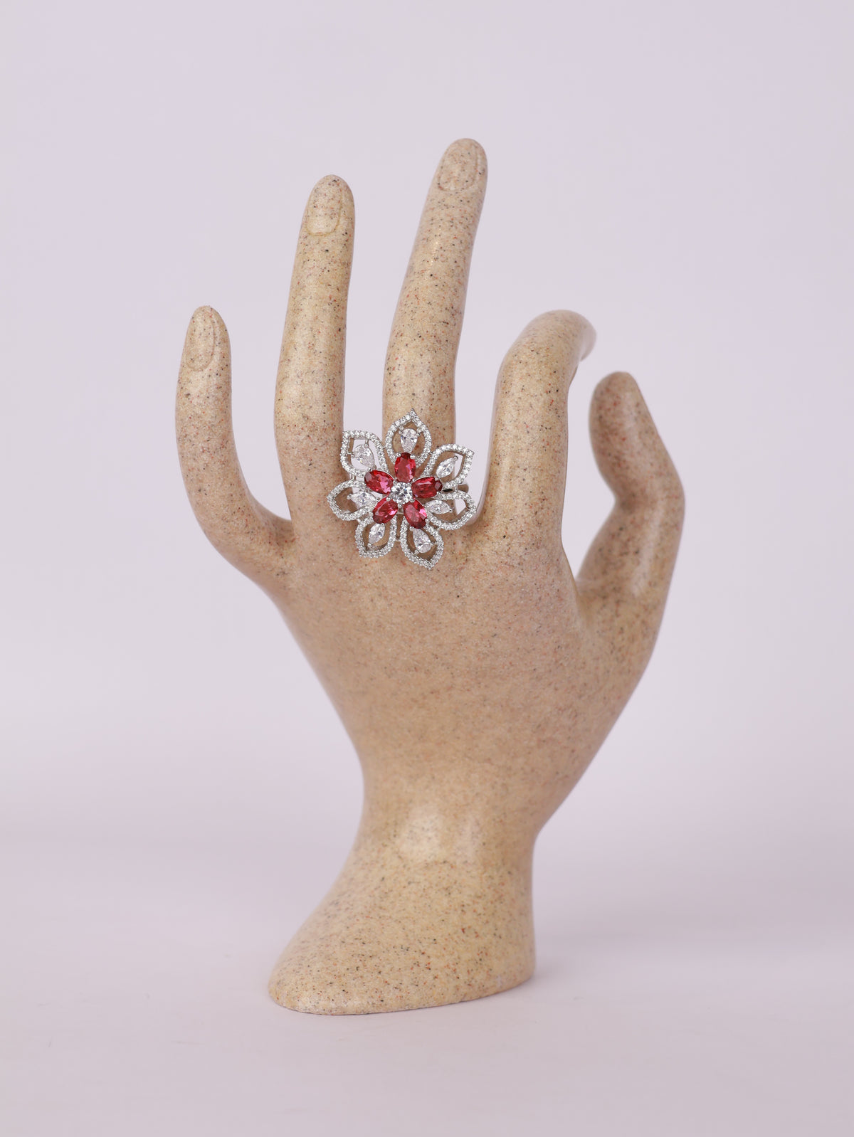Royal Ruby & Pavé Openwork Floral Statement Ring