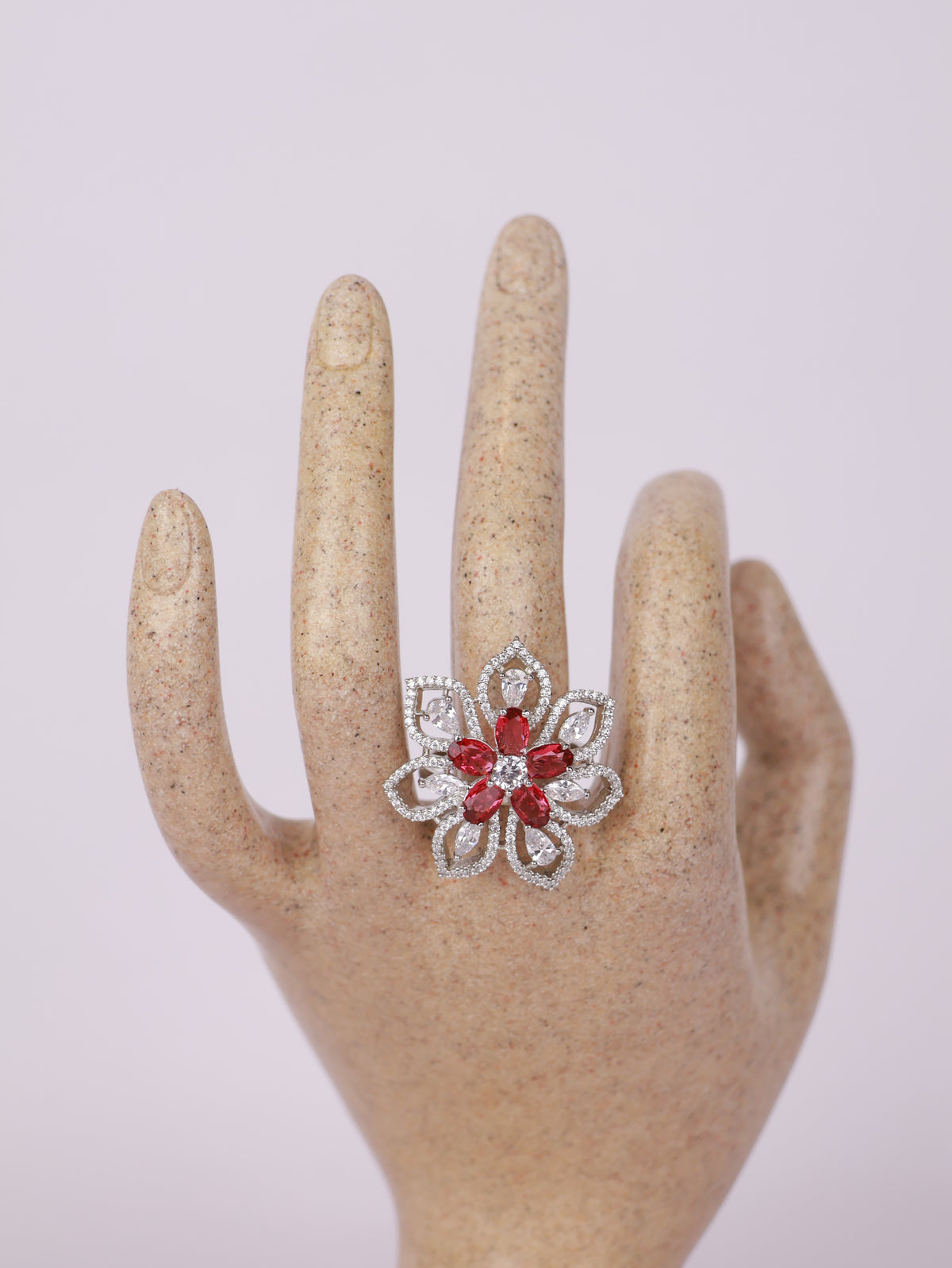 Royal Ruby & Pavé Openwork Floral Statement Ring