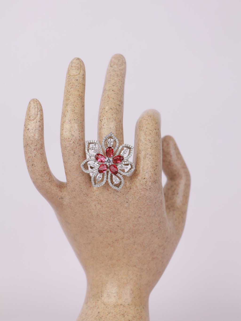 Royal Ruby & Pavé Openwork Floral Statement Ring