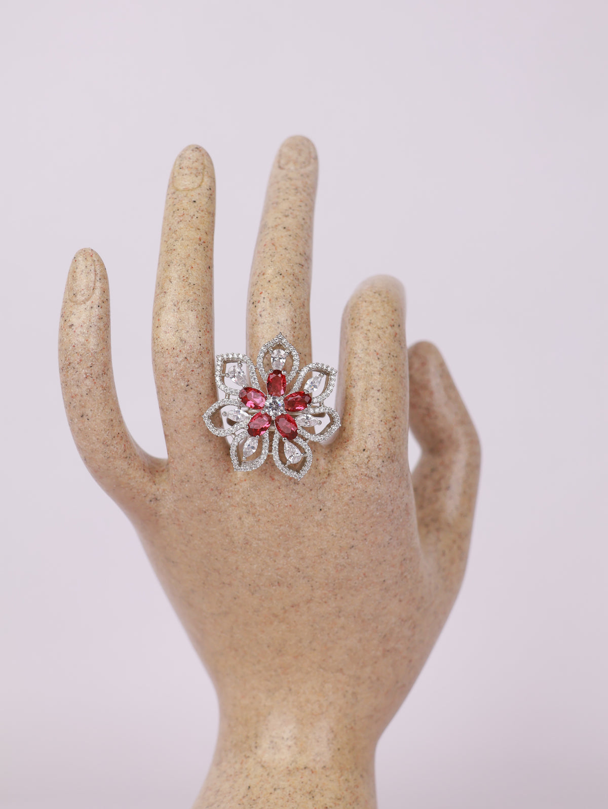 Royal Ruby & Pavé Openwork Floral Statement Ring