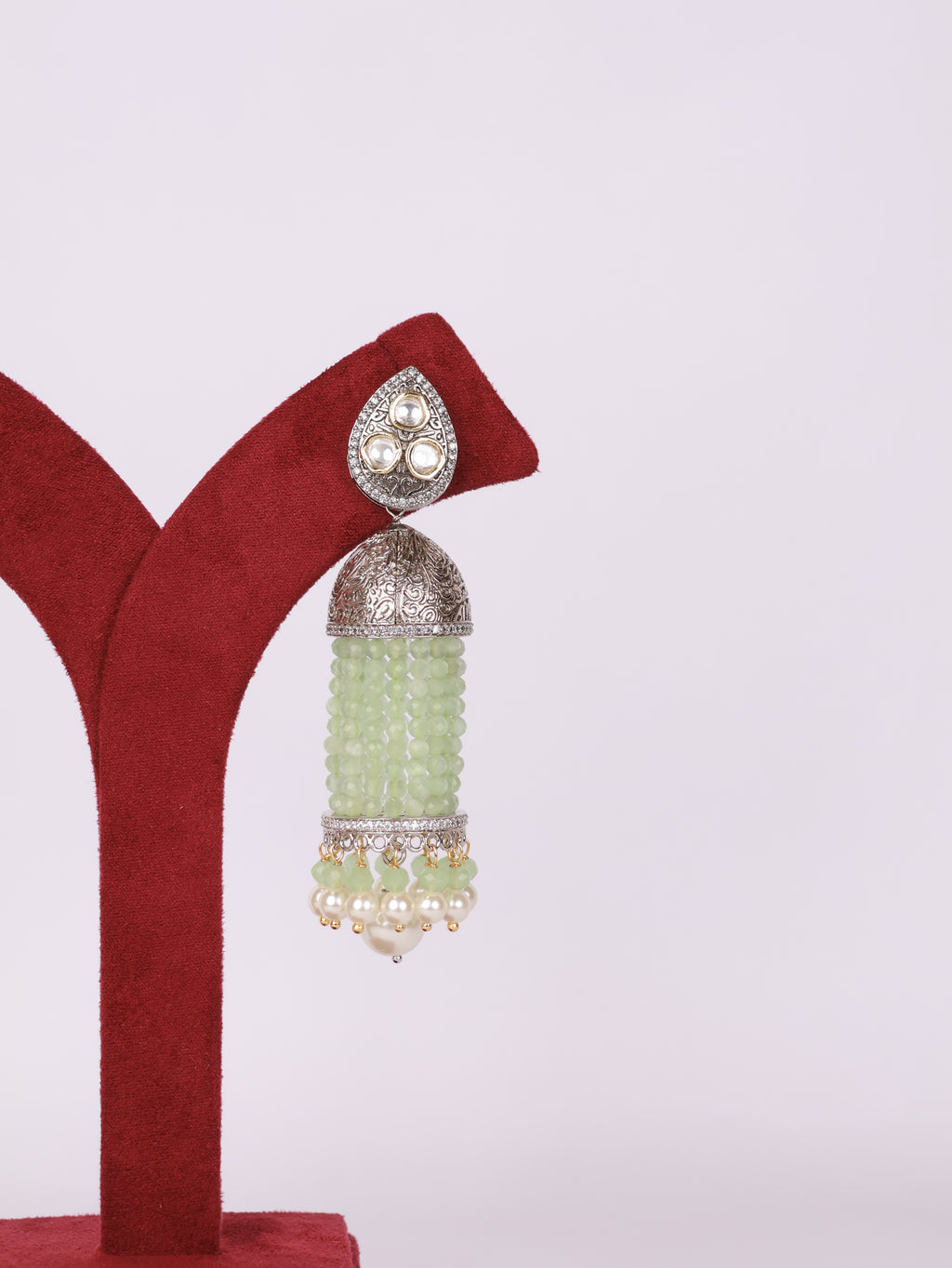 Mint Jade & Dual-Tone Kundan Jhumka Earrings