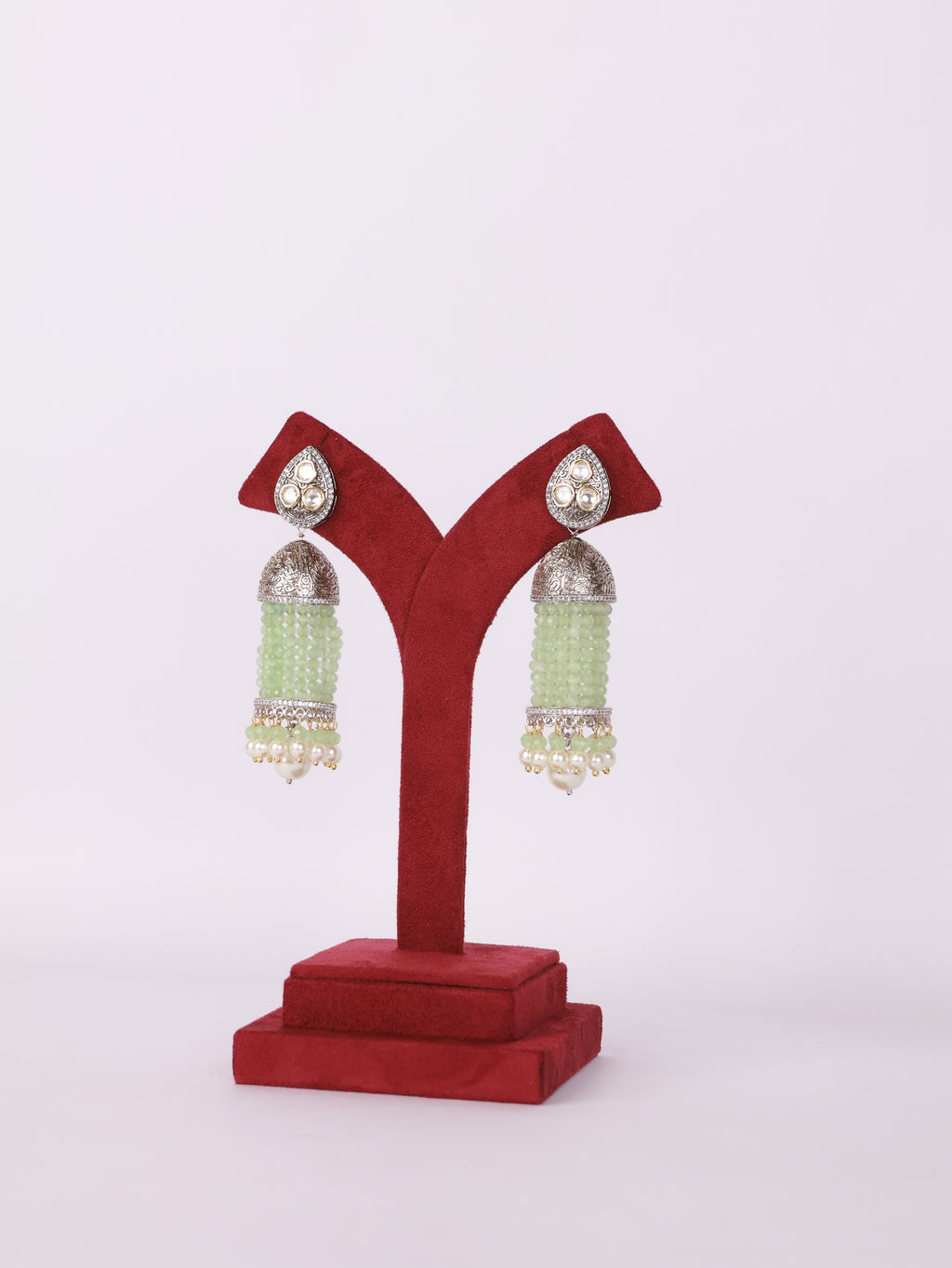 Mint Jade & Dual-Tone Kundan Jhumka Earrings