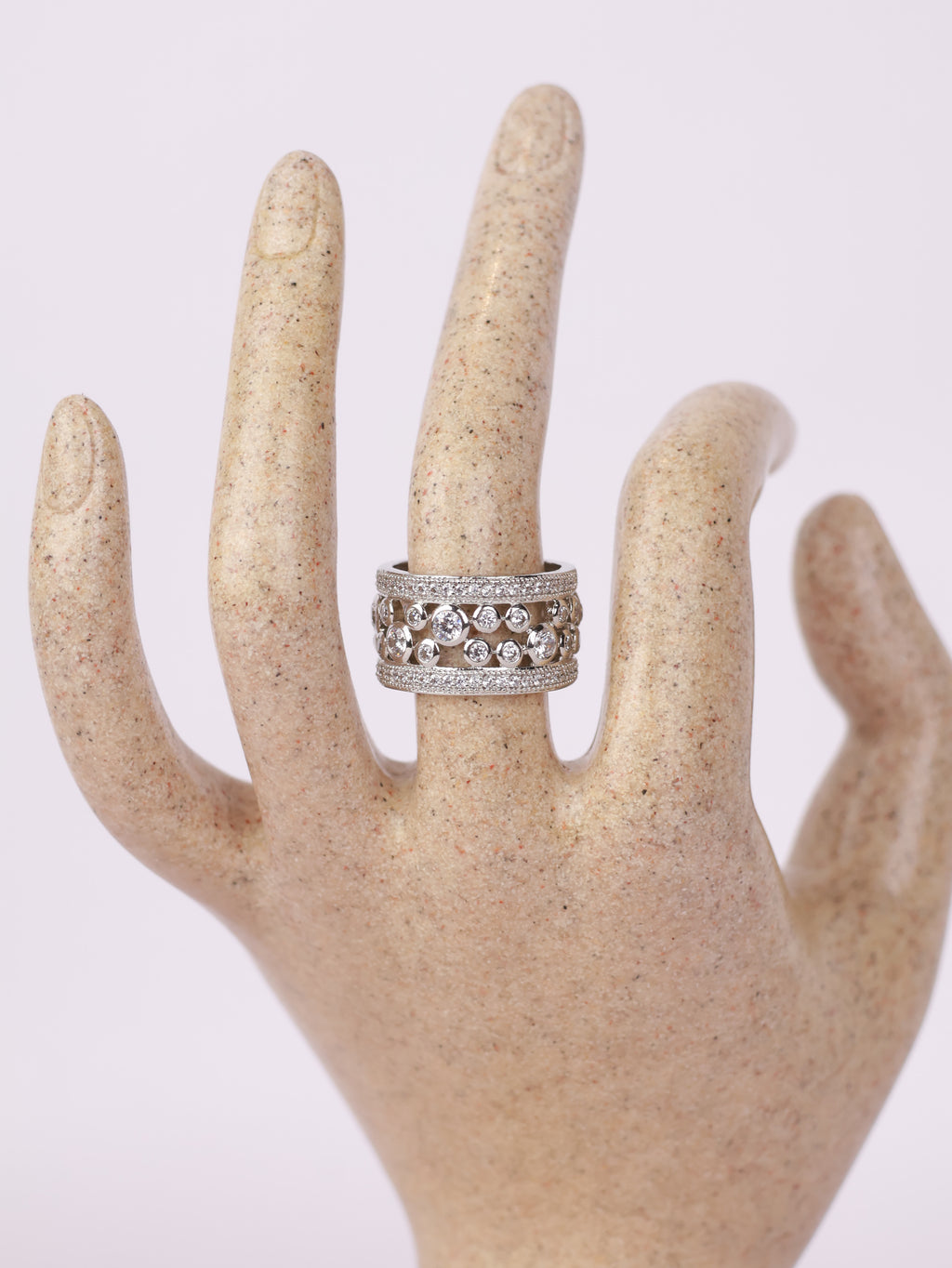 Royal Bezel-Set Bubble & Pavé Wide Band Statement Ring