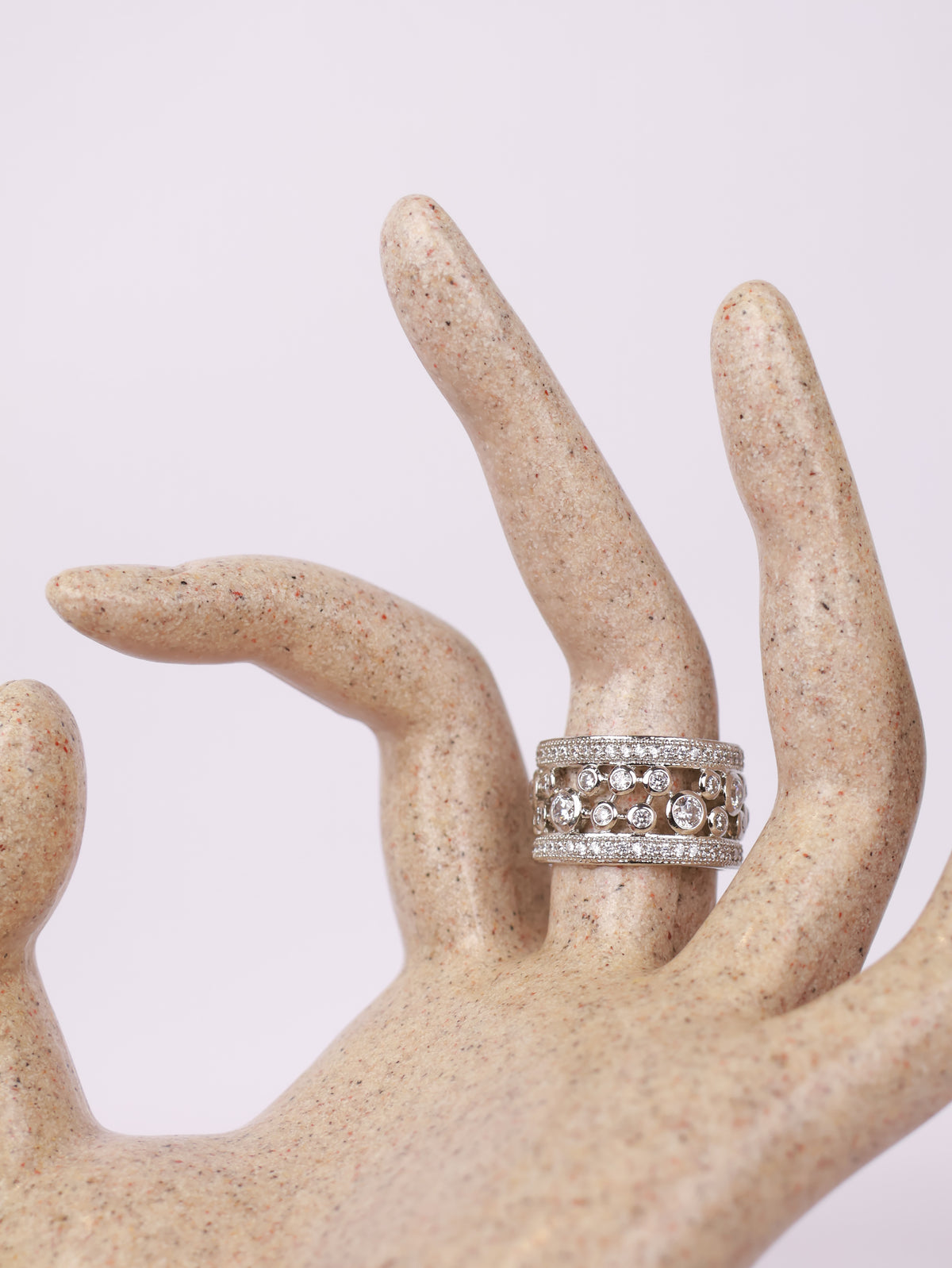 Royal Bezel-Set Bubble & Pavé Wide Band Statement Ring