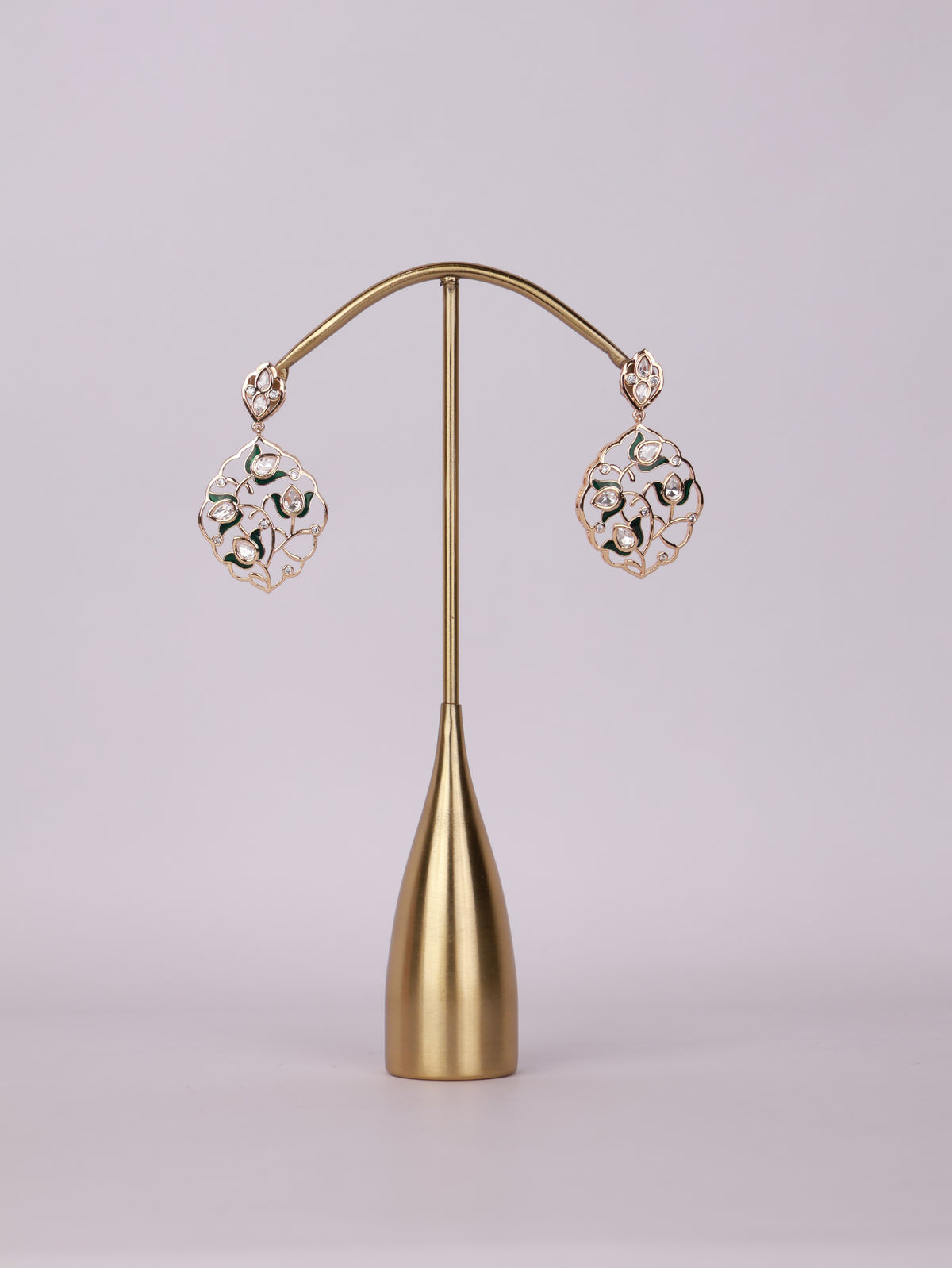 Royal Floral Vine Enamel & Polki Drop Earrings