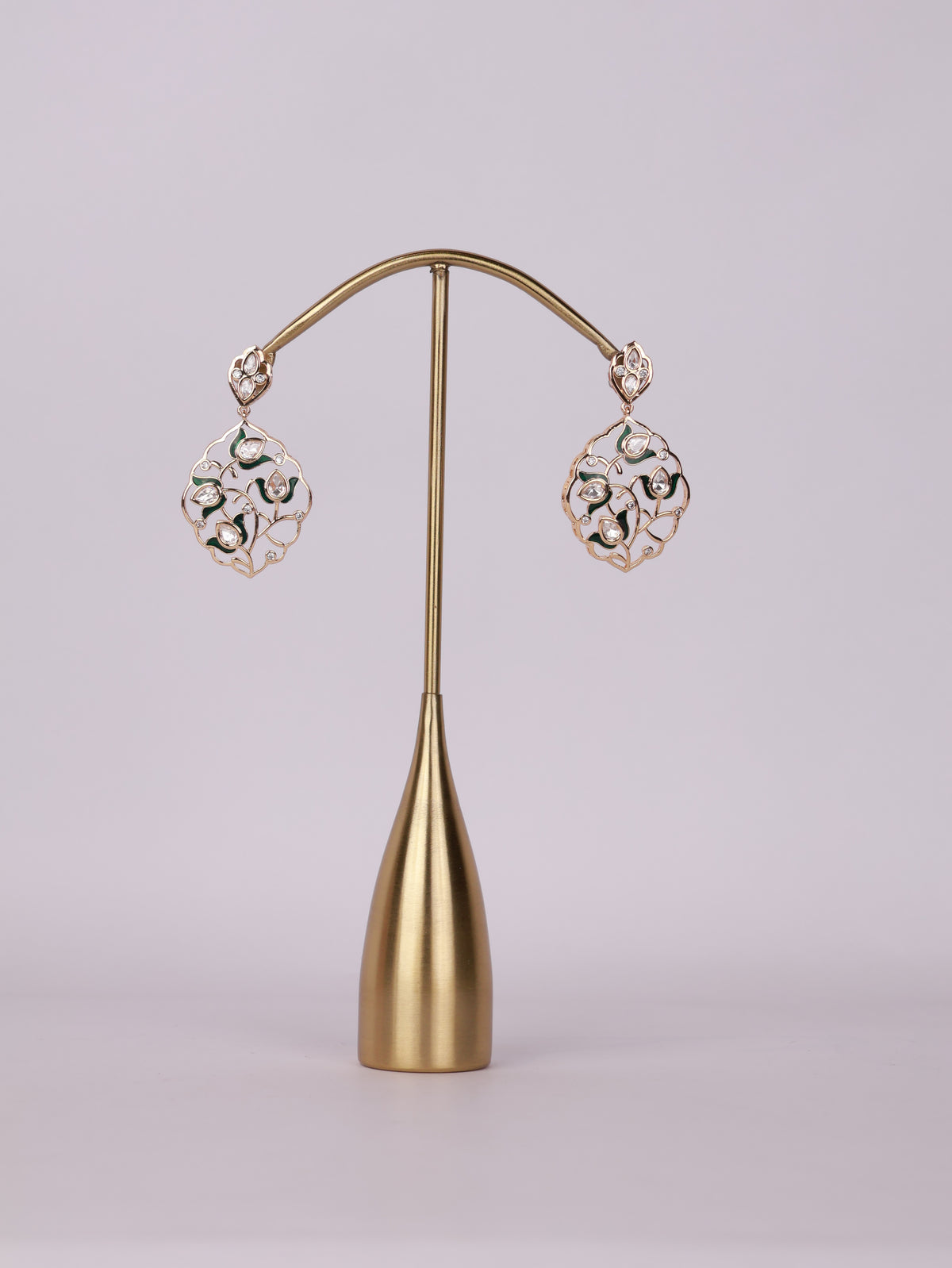 Royal Floral Vine Enamel & Polki Drop Earrings