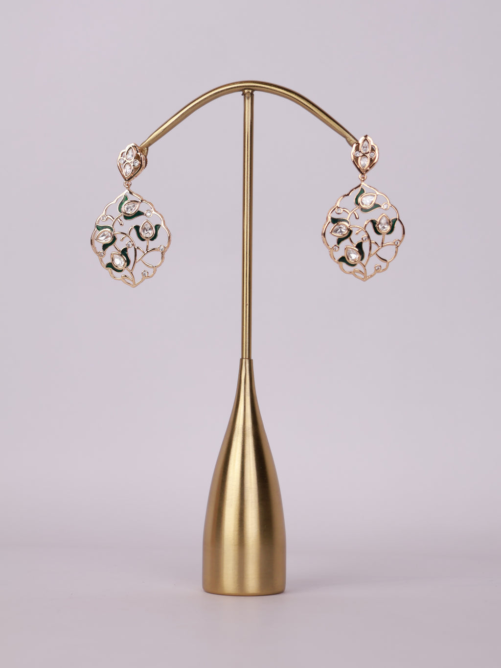Royal Floral Vine Enamel & Polki Drop Earrings
