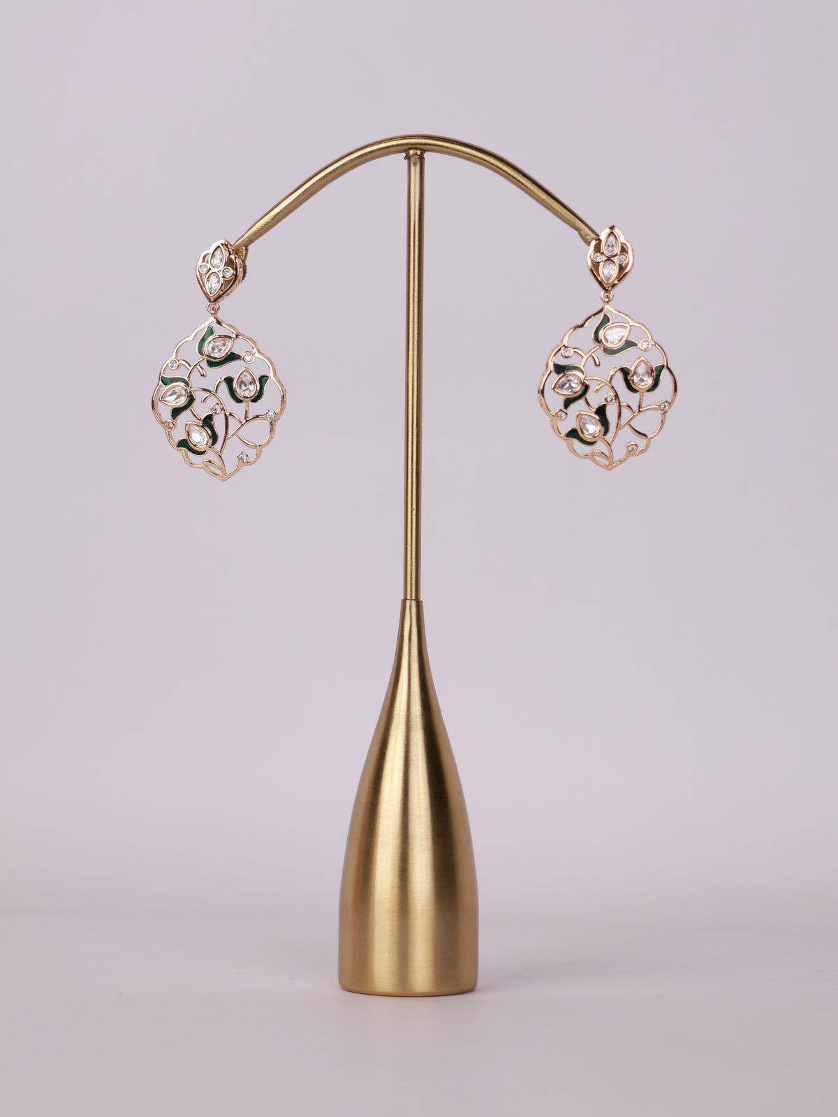 Royal Floral Vine Enamel & Polki Drop Earrings