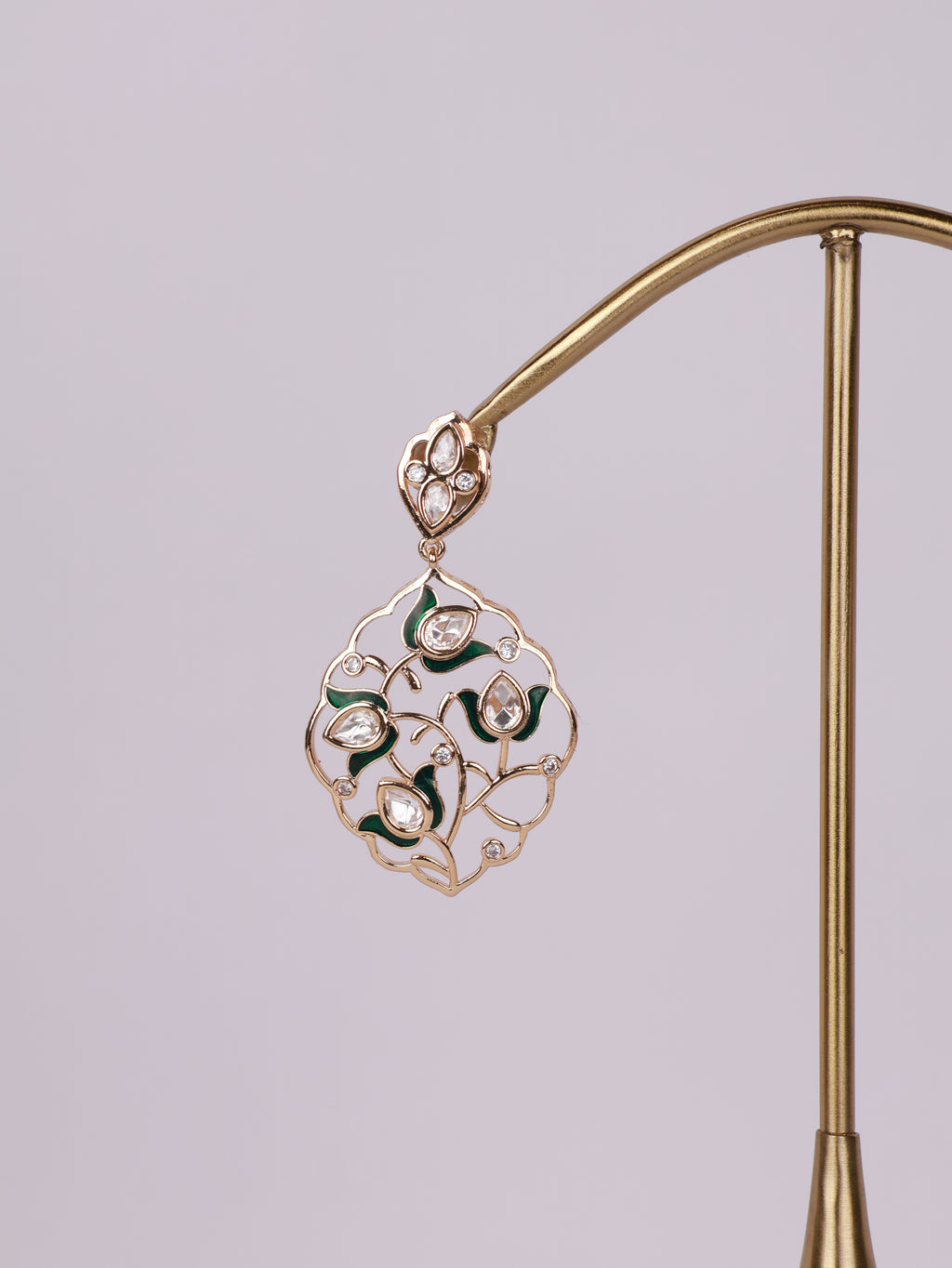 Royal Floral Vine Enamel & Polki Drop Earrings