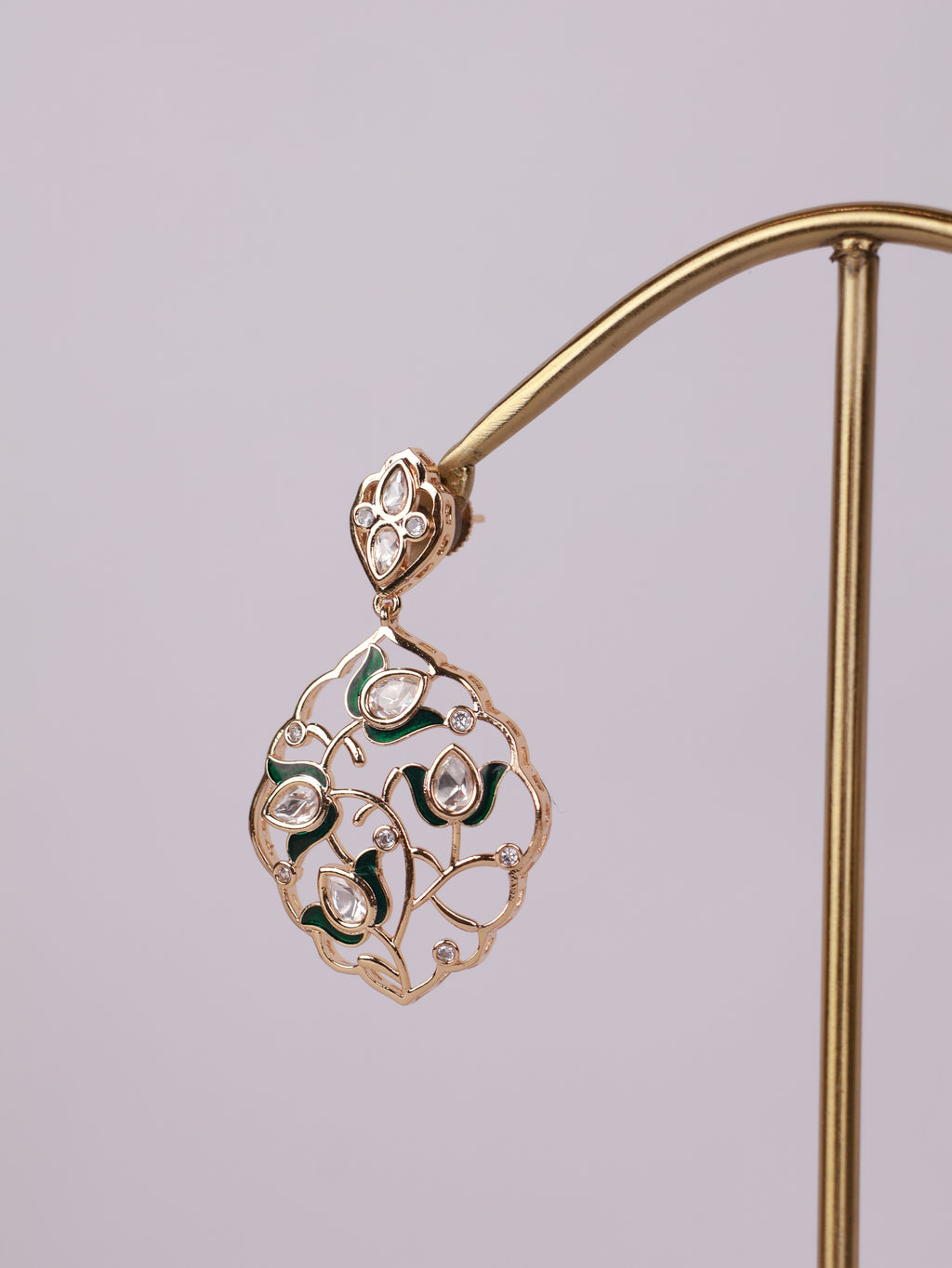 Royal Floral Vine Enamel & Polki Drop Earrings
