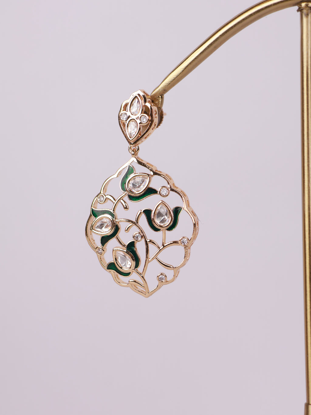 Royal Floral Vine Enamel & Polki Drop Earrings