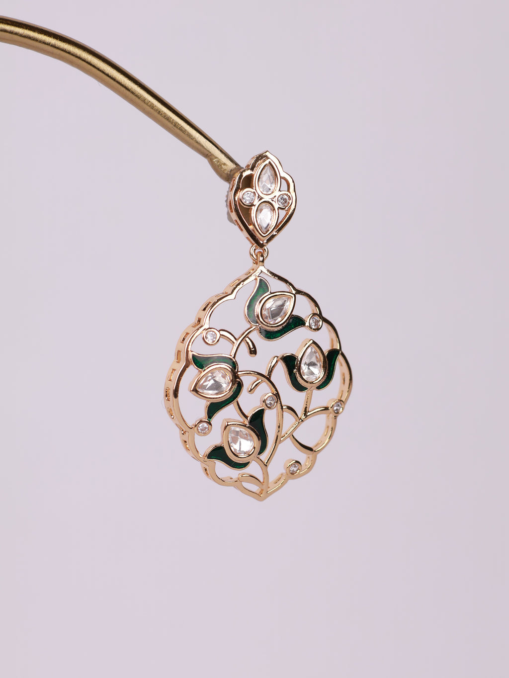Royal Floral Vine Enamel & Polki Drop Earrings