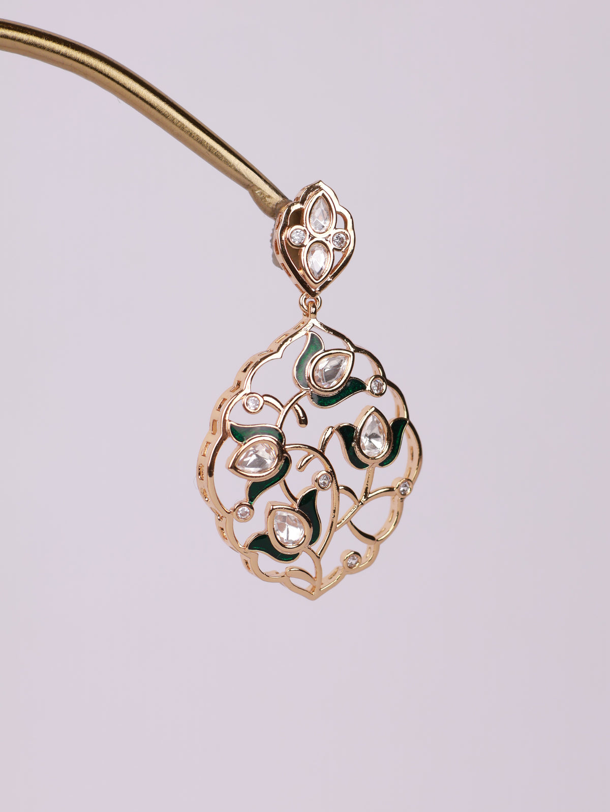 Royal Floral Vine Enamel & Polki Drop Earrings