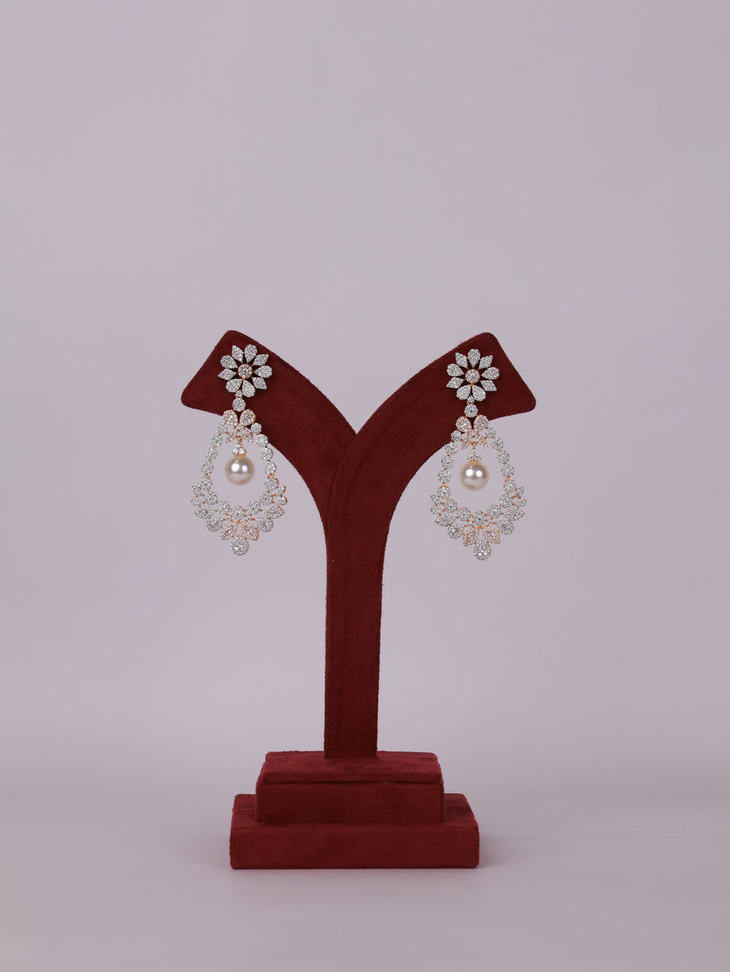 Royal Floral Lattice & Pearl Drop Chandelier Earrings