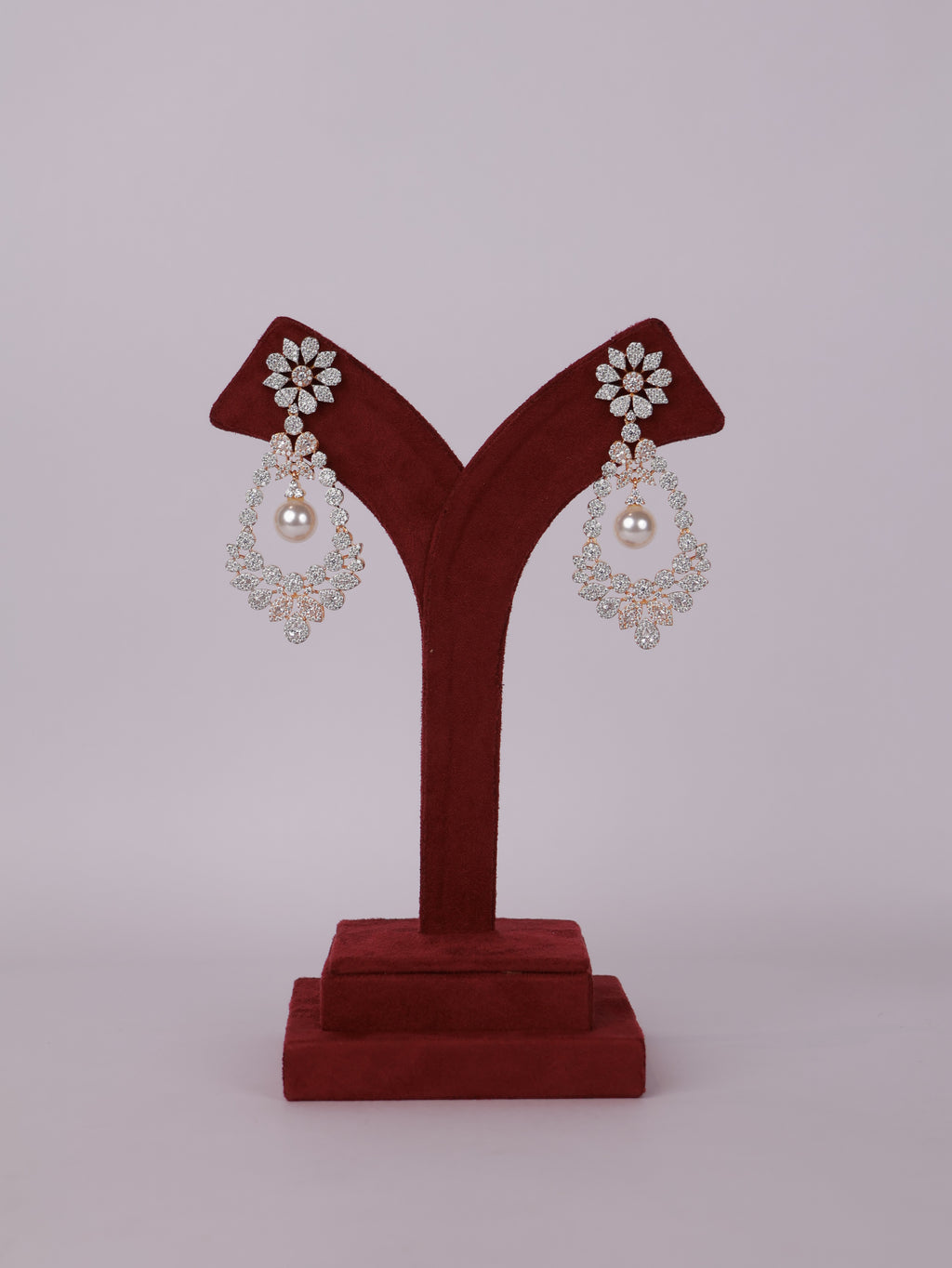 Royal Floral Lattice & Pearl Drop Chandelier Earrings