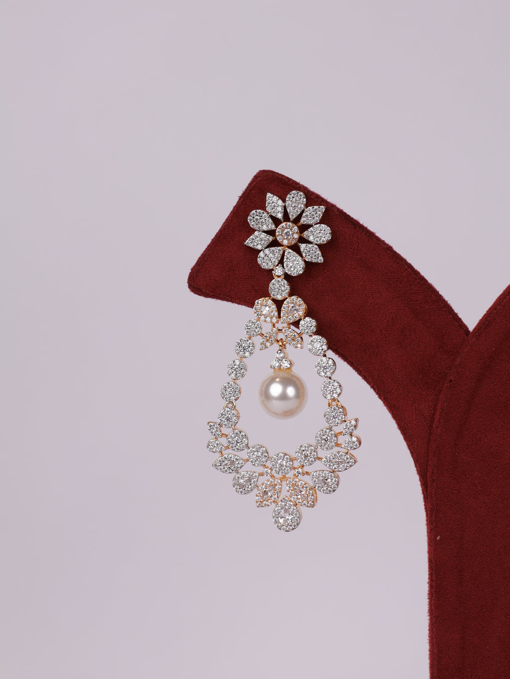 Royal Floral Lattice & Pearl Drop Chandelier Earrings