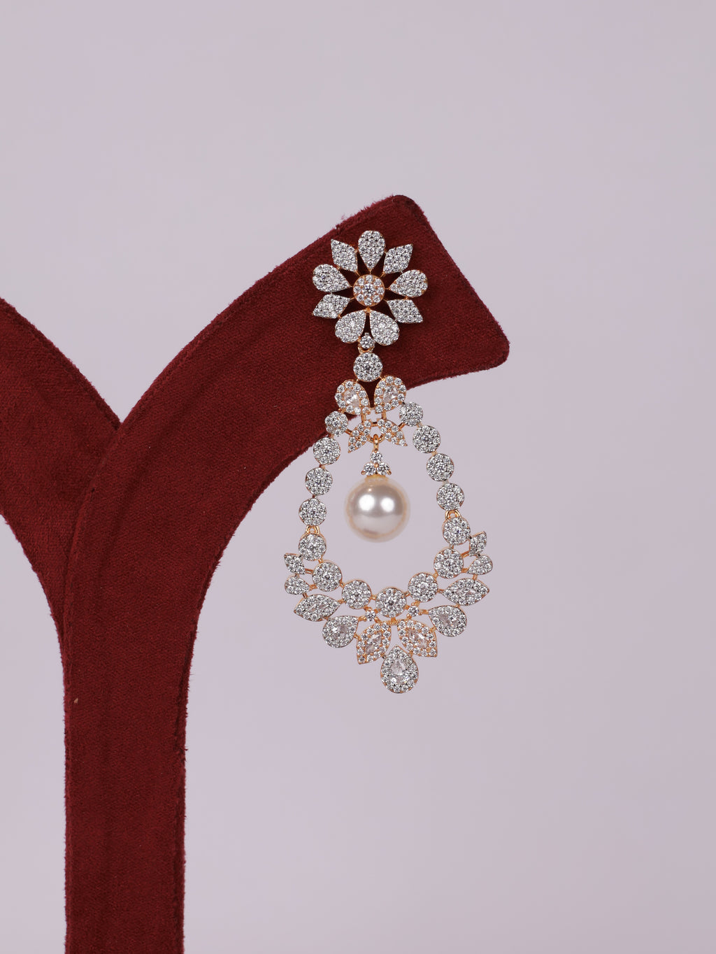 Royal Floral Lattice & Pearl Drop Chandelier Earrings