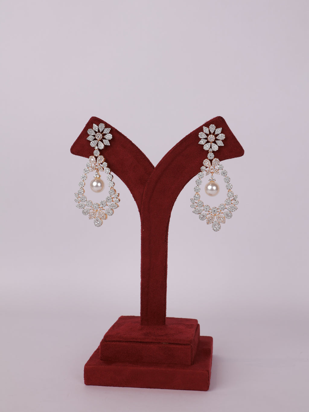Royal Floral Lattice & Pearl Drop Chandelier Earrings