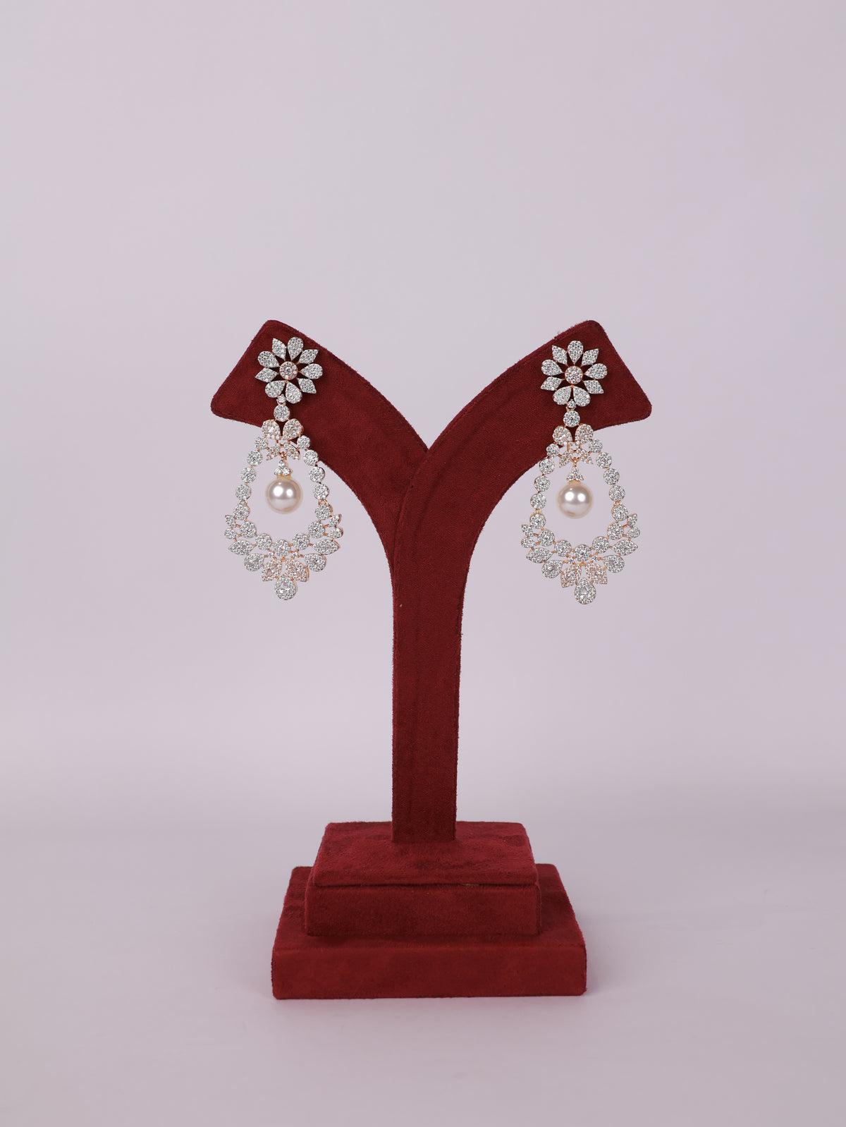Royal Floral Lattice & Pearl Drop Chandelier Earrings
