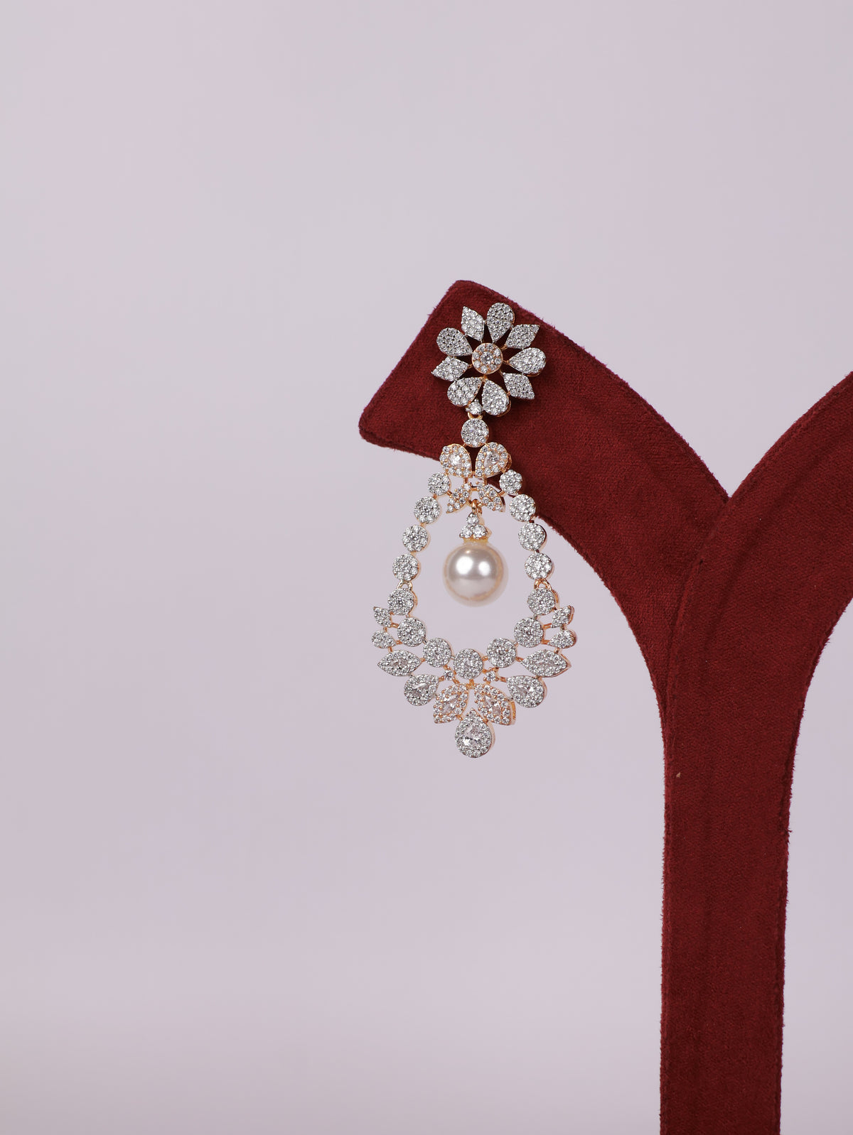 Royal Floral Lattice & Pearl Drop Chandelier Earrings