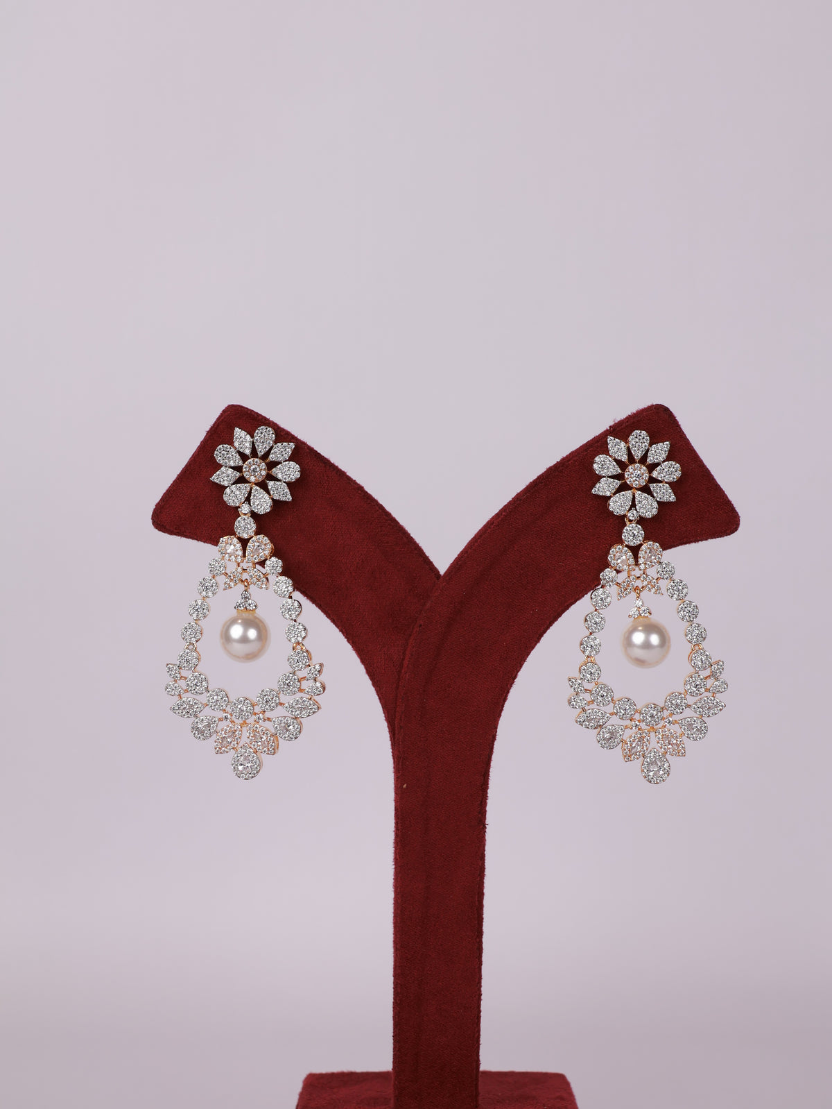 Royal Floral Lattice & Pearl Drop Chandelier Earrings