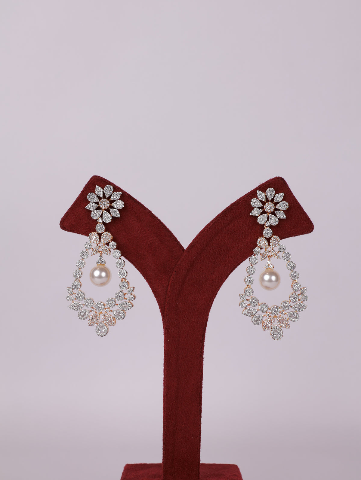 Royal Floral Lattice & Pearl Drop Chandelier Earrings