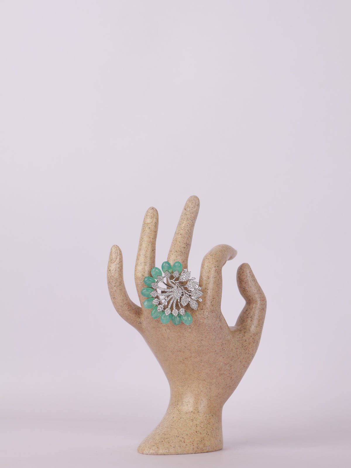 Royal Mint Green Bead & Pavé Floral Cocktail Ring